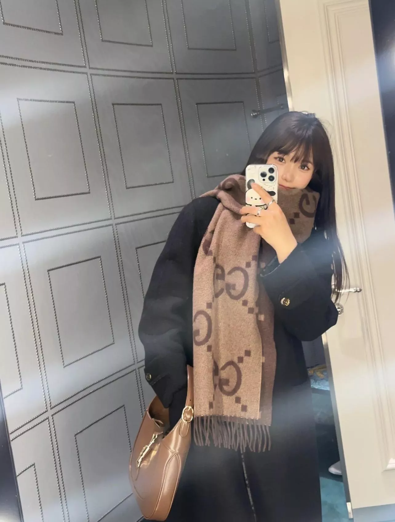 Gucci 雙面大G羊絨圍巾/毛帽 焦糖色｜45×200cm｜山羊絨