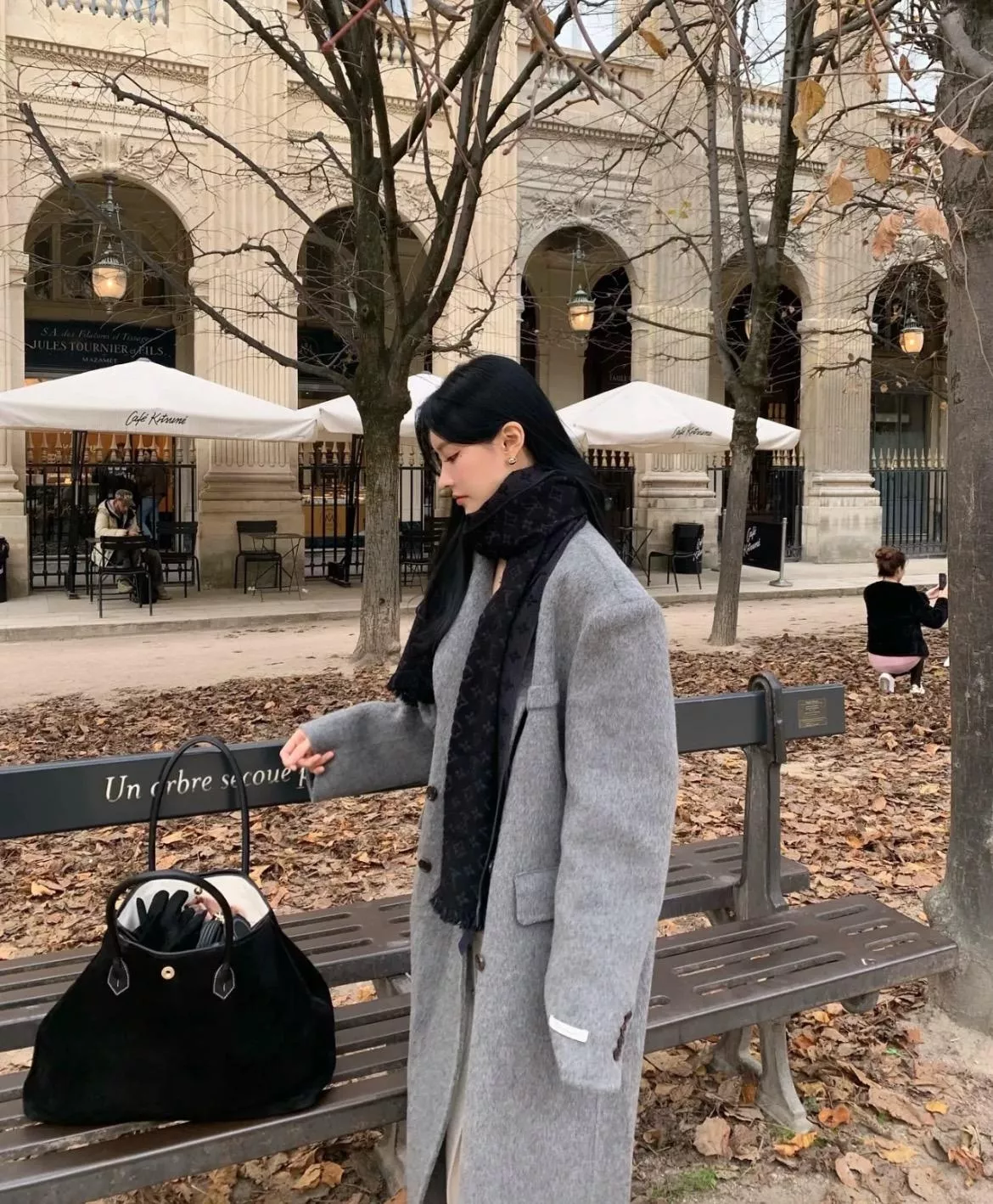 LV 經典提花男士圍巾 黑色｜180×40cm｜100%羊毛