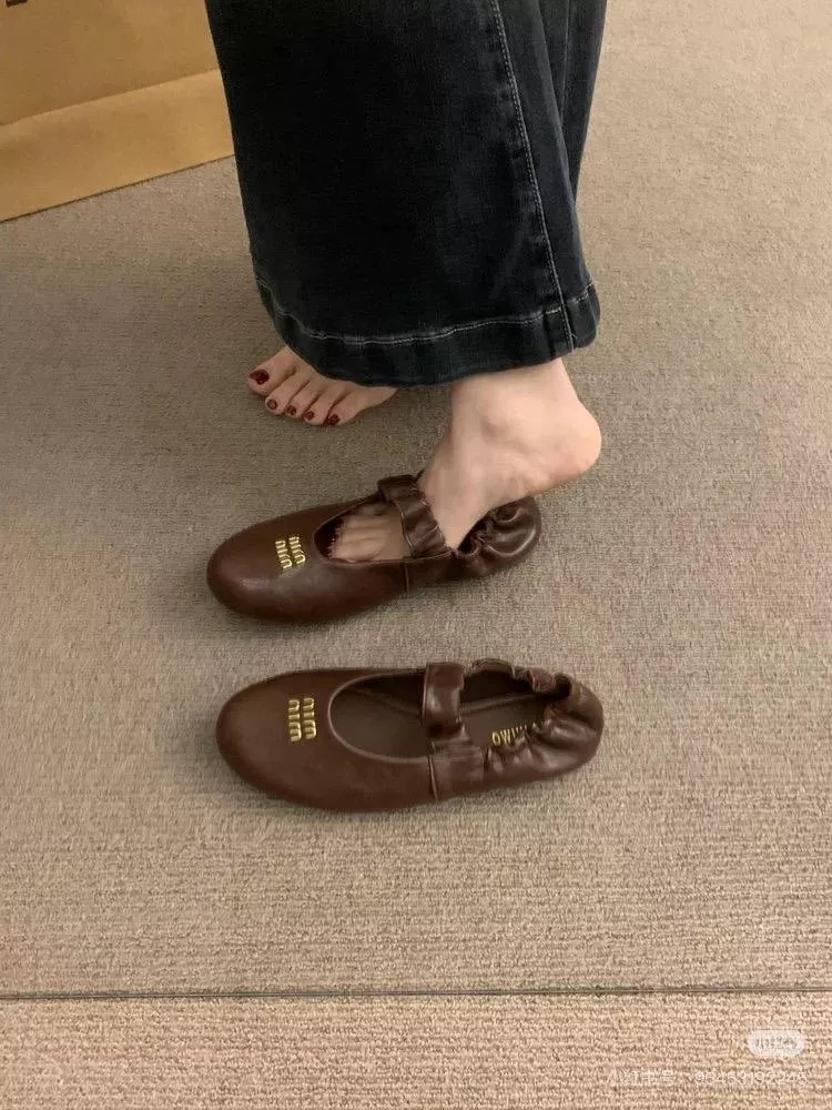 Miumiu 法式復古一字帶芭蕾舞鞋｜咖色平底鞋｜瑪莉珍女鞋｜35–40