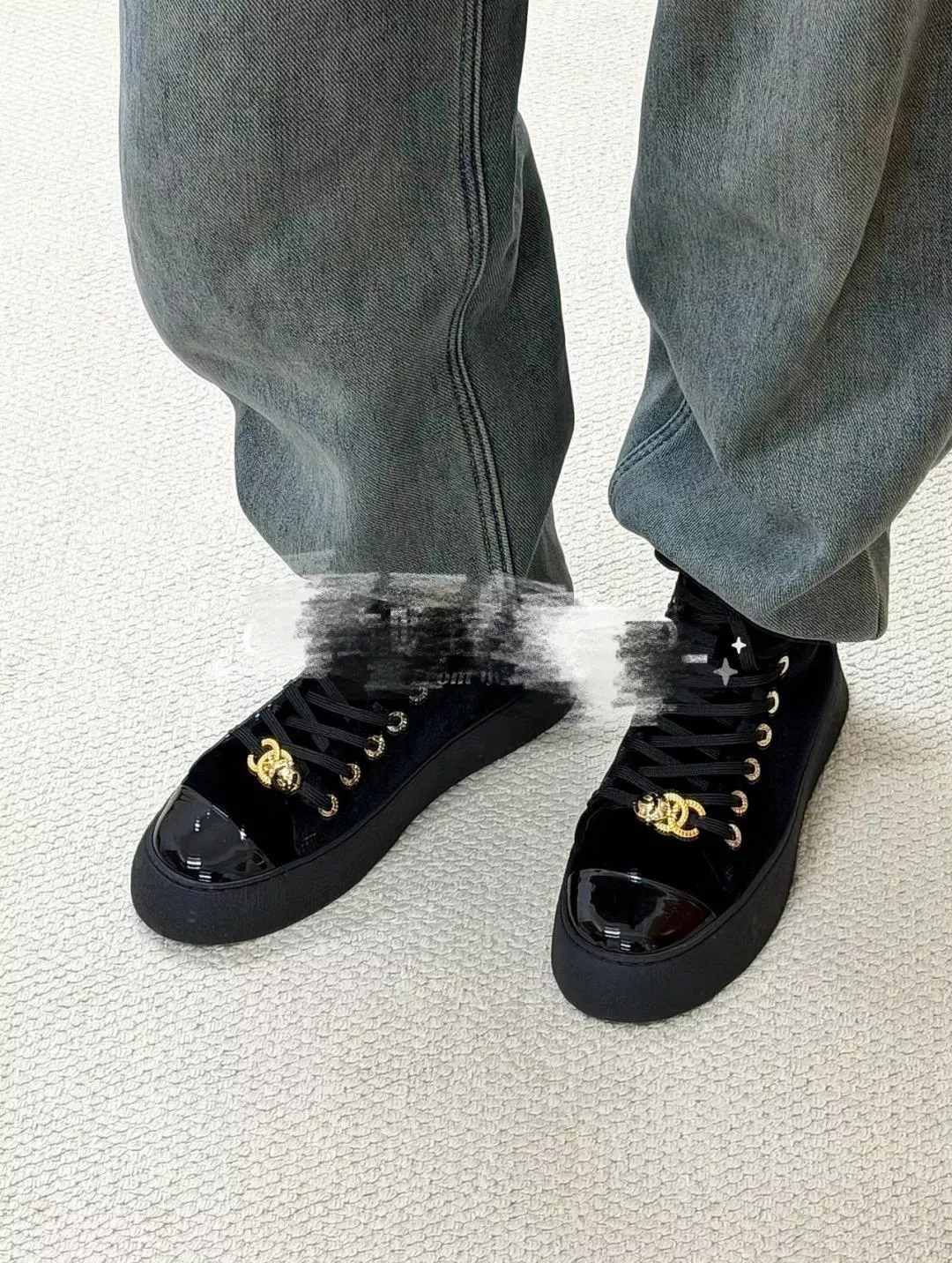 25A 黑金絲絨高筒運動鞋｜35–40