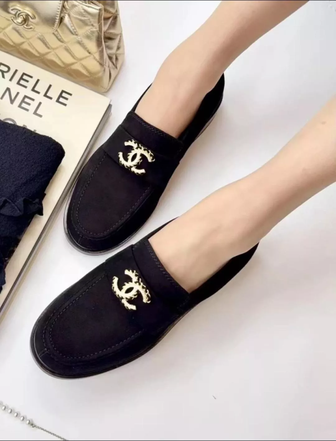 25A早秋 黑色 復古鑽扣麂皮樂福鞋｜早秋新款｜35–41