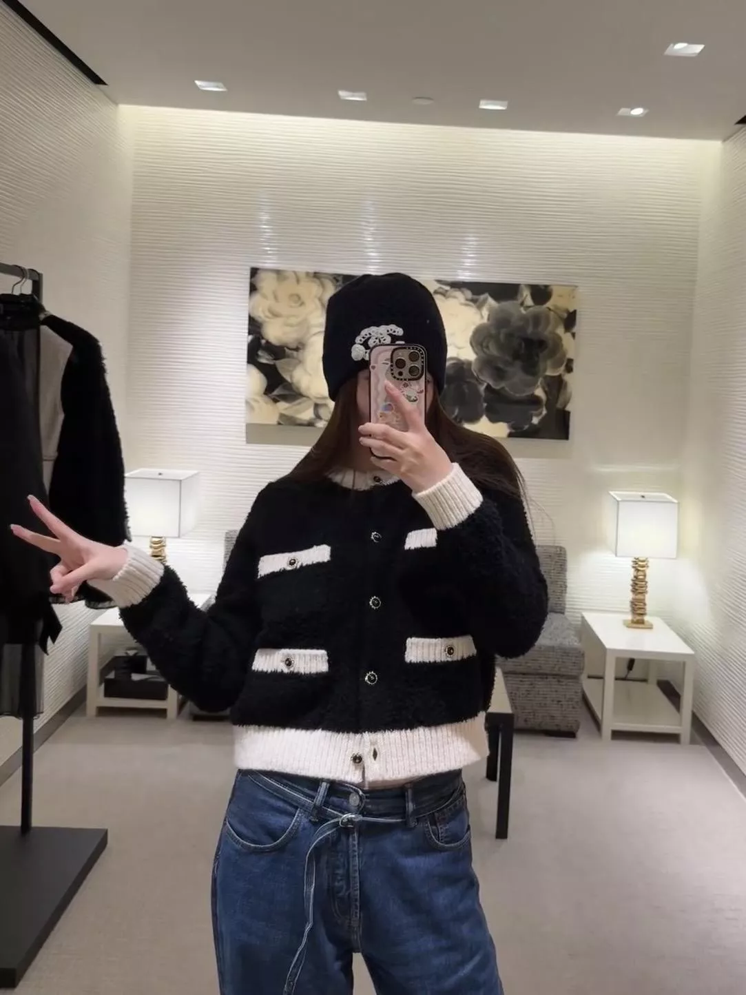 25K 黑色｜毛感立體短版針織開衫｜羽毛羊毛混紡｜挺版不塌｜36／38／40