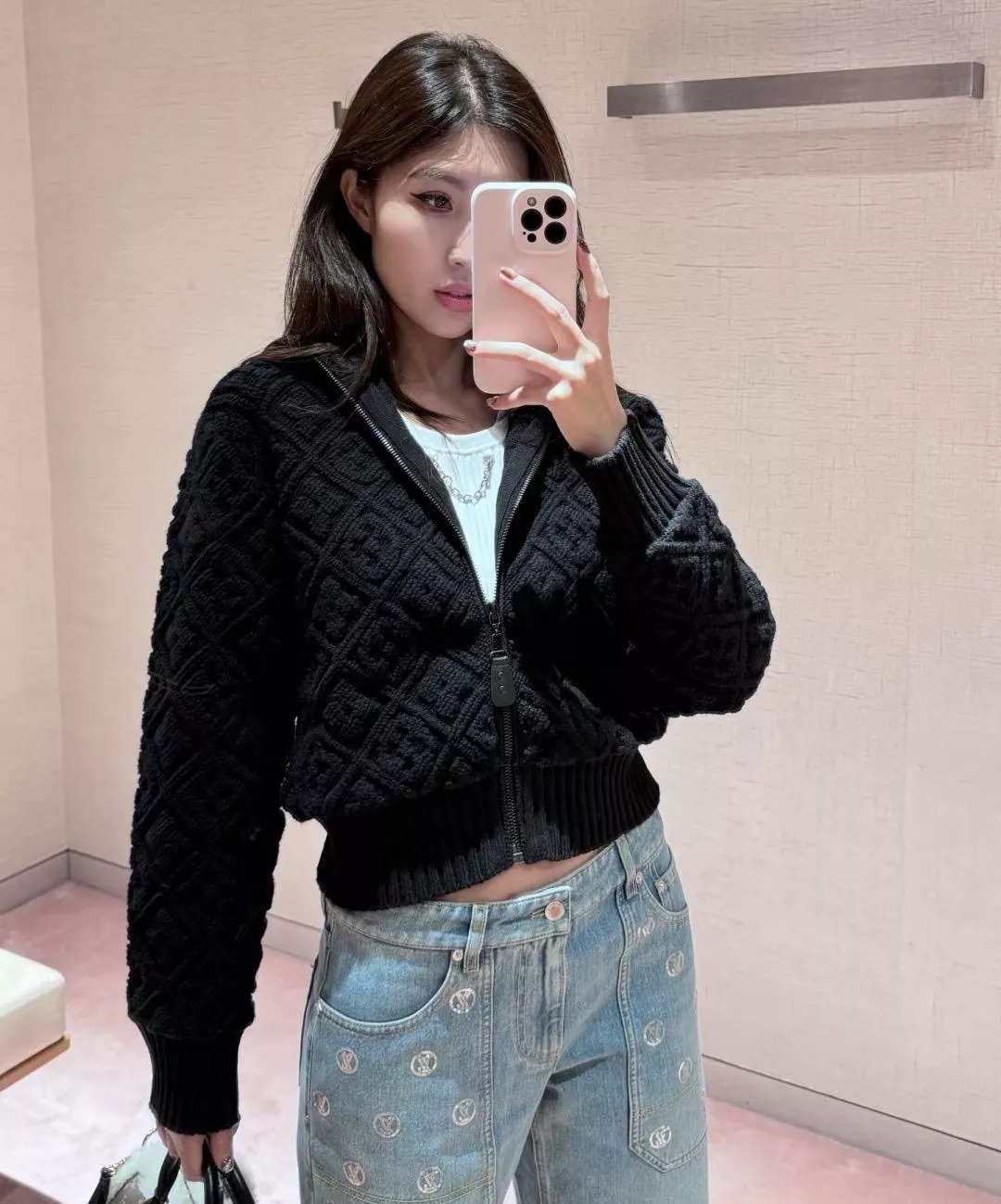 LV MONOGRAM 提花針織立領拉鍊外套｜短版厚實針織夾克｜S–L