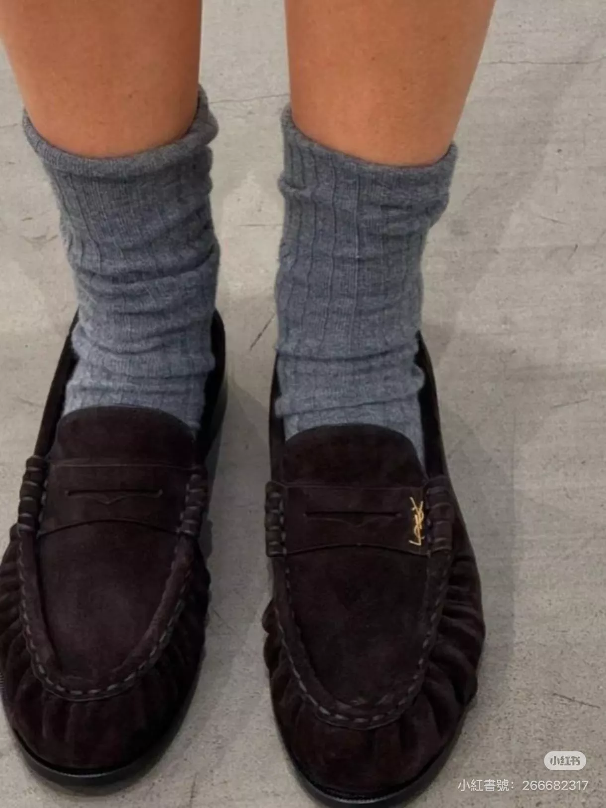 YSL 25s 咖啡色麂皮 經典褶皺樂福鞋｜平底便鞋女鞋｜通勤百搭款｜35–41