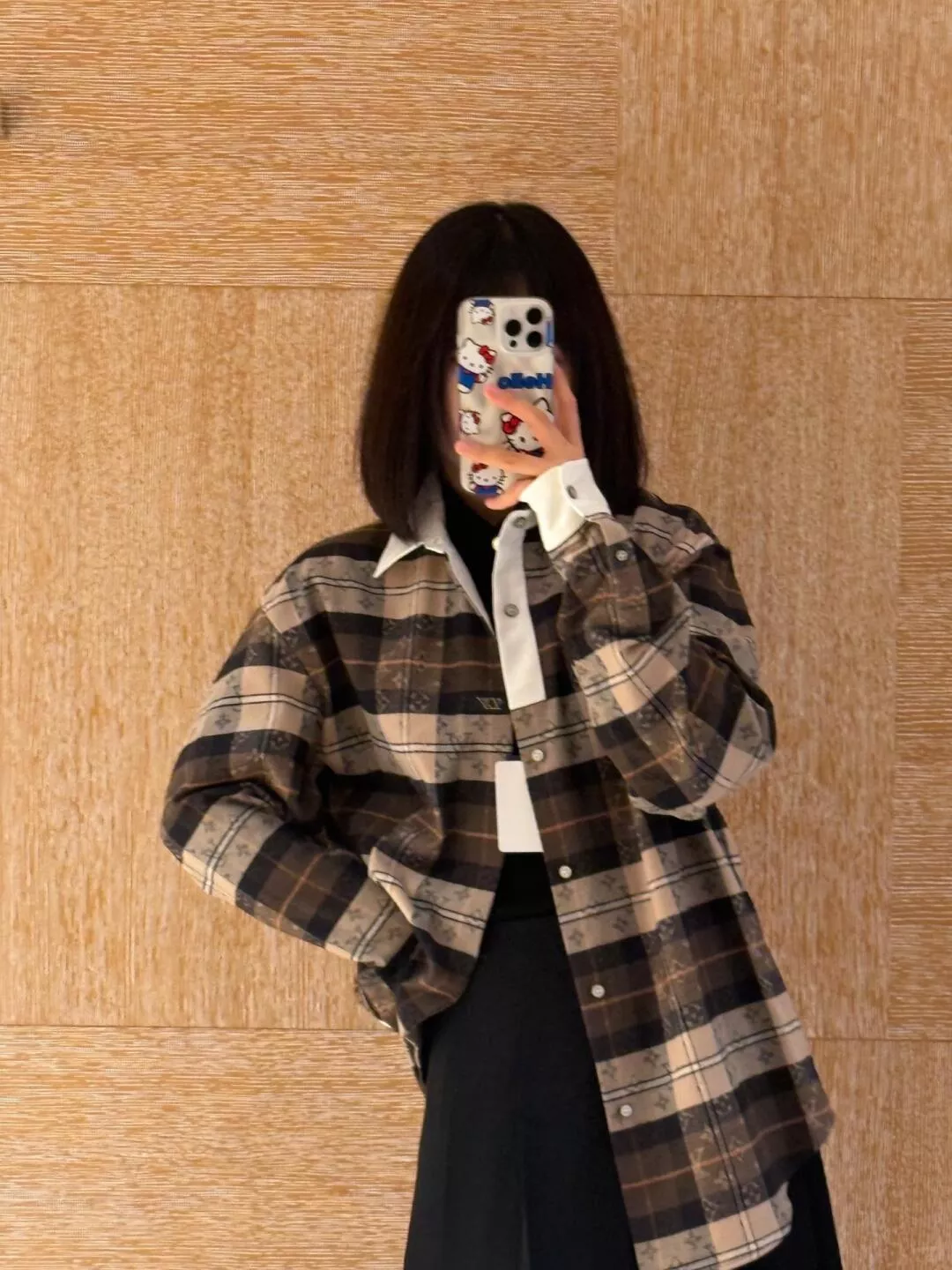 LV 男女同款 經典格紋翻領法蘭絨襯衫｜復古棕調｜（36–42）