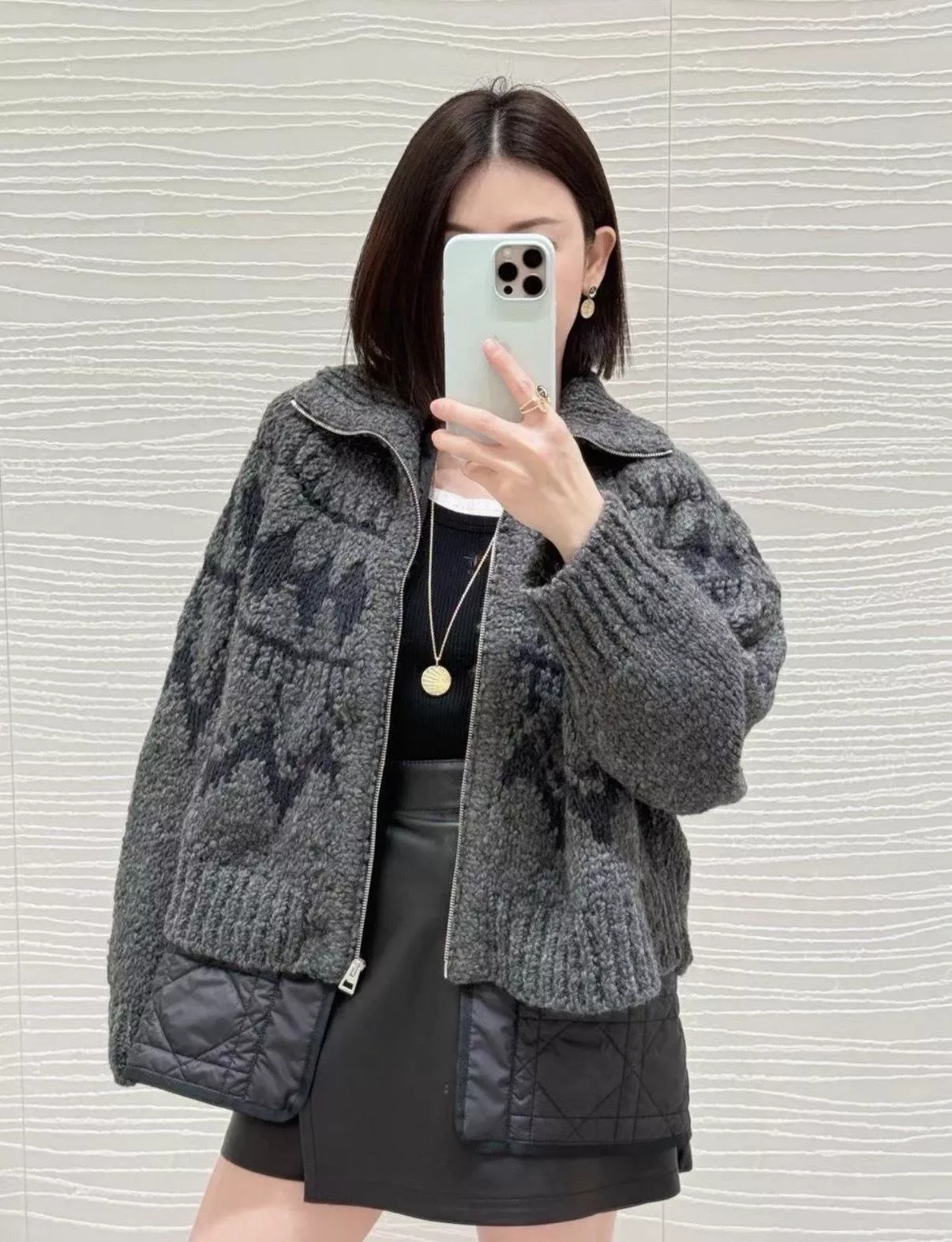 DIOR 阿爾卑斯山系列 針織外套兩件式｜可拆式內層棉馬甲｜立領拉鍊設計 36-42