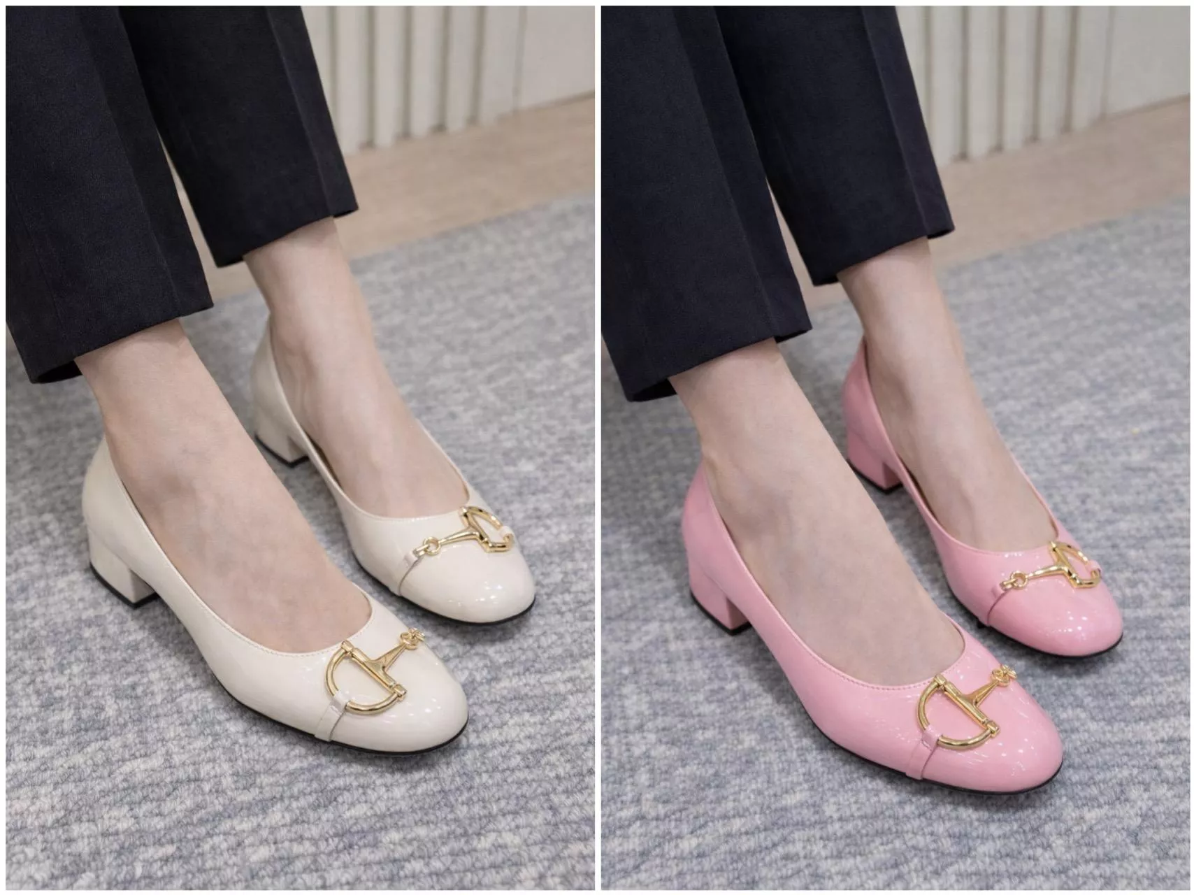 半馬銜扣低跟單鞋｜牛漆皮｜2.5cm 低跟｜義大利真皮底