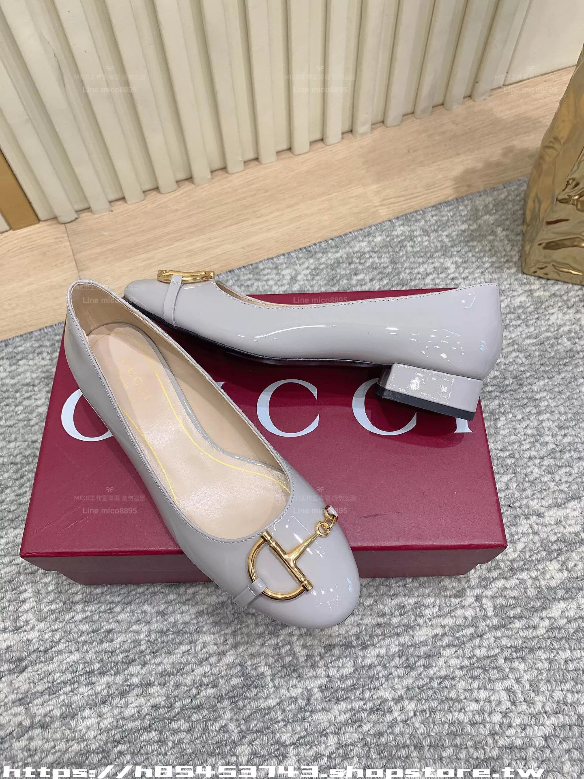 半馬銜扣低跟單鞋｜灰色 牛漆皮｜2.5cm 低跟｜義大利真皮底