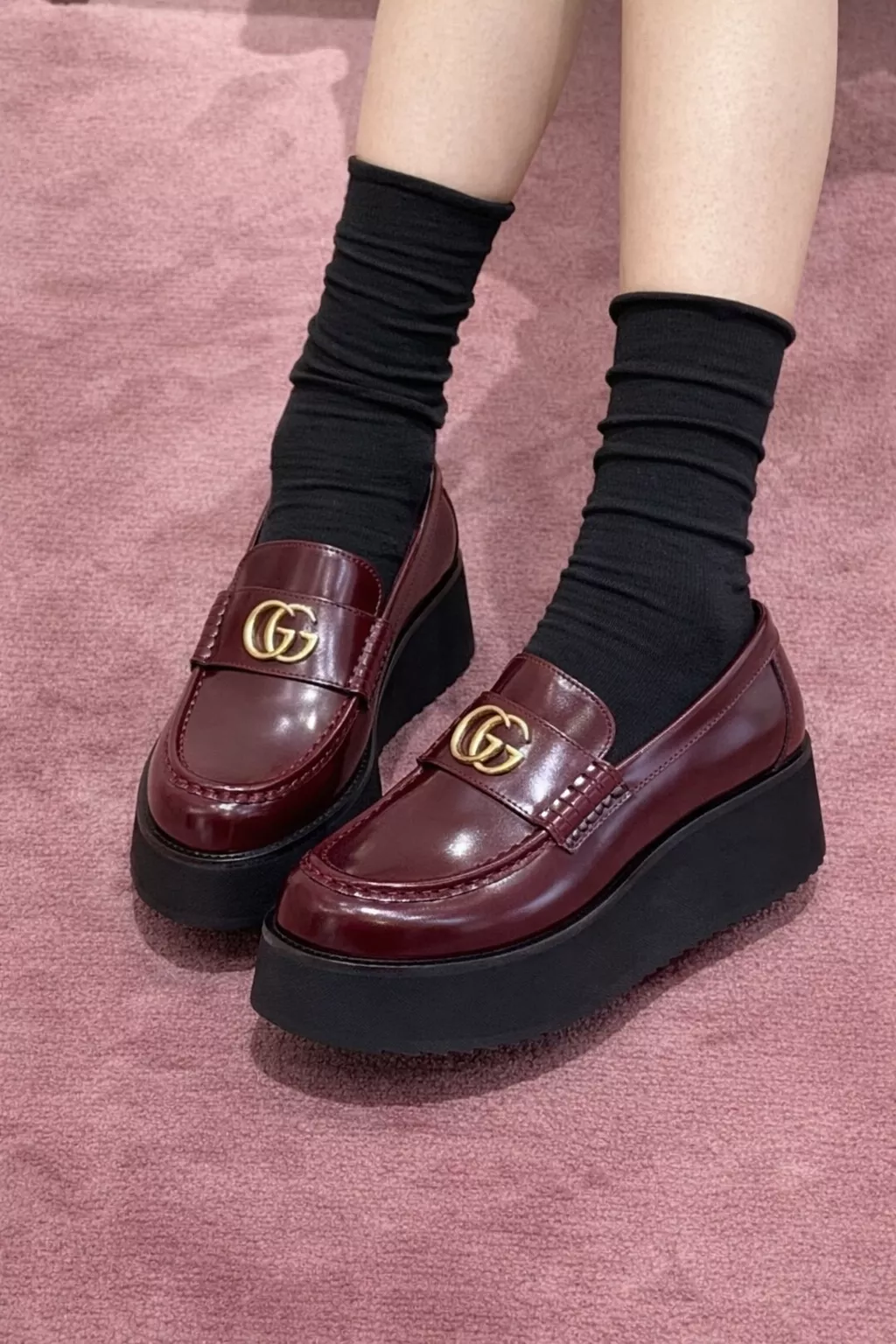 早春 酒紅色/馬銜扣厚底樂福鞋｜進口珠面牛皮｜後跟 5.5cm