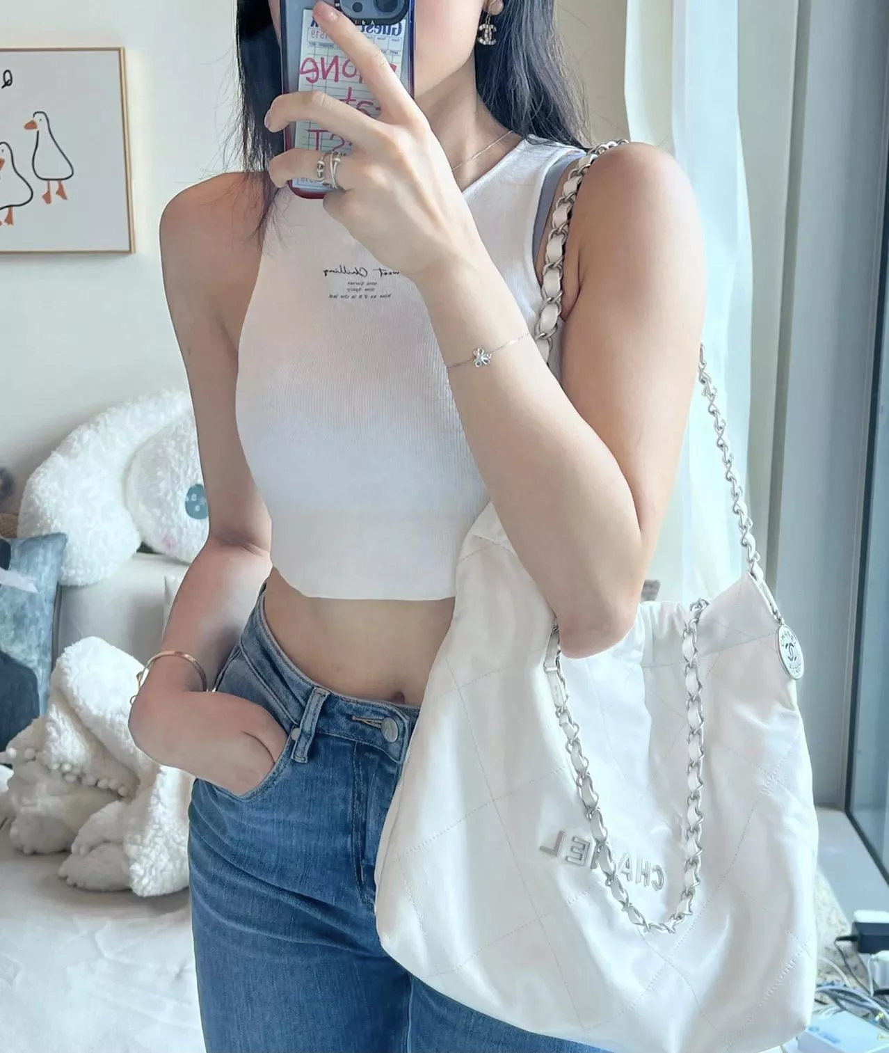 經典22Bag系列 小號包款｜義大利皮料・白底銀字 經典購物包