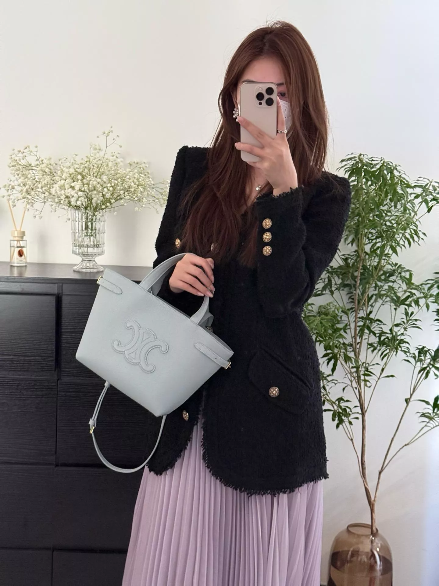 Cabas Anais Mini｜冰藍色 迷你托特包 自然摔紋牛皮・低調復古風