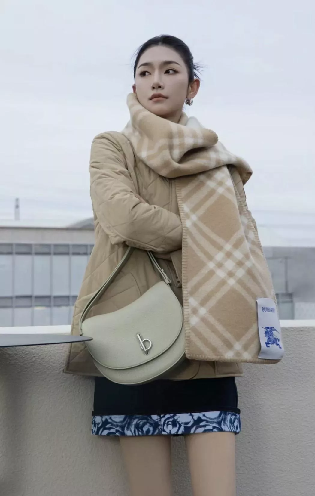 米色 雙面兩用戰馬格紋長巾｜拉絨羊毛圍巾（182×30cm）