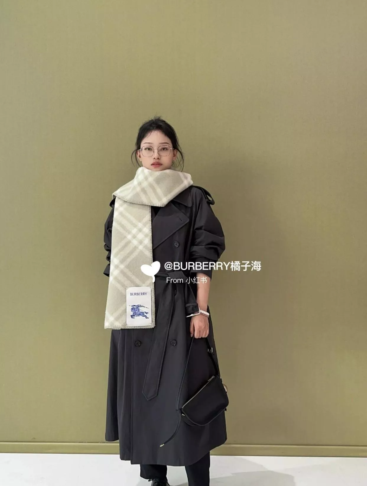 淺灰色 雙面兩用戰馬格紋長巾｜拉絨羊毛圍巾（182×30cm）