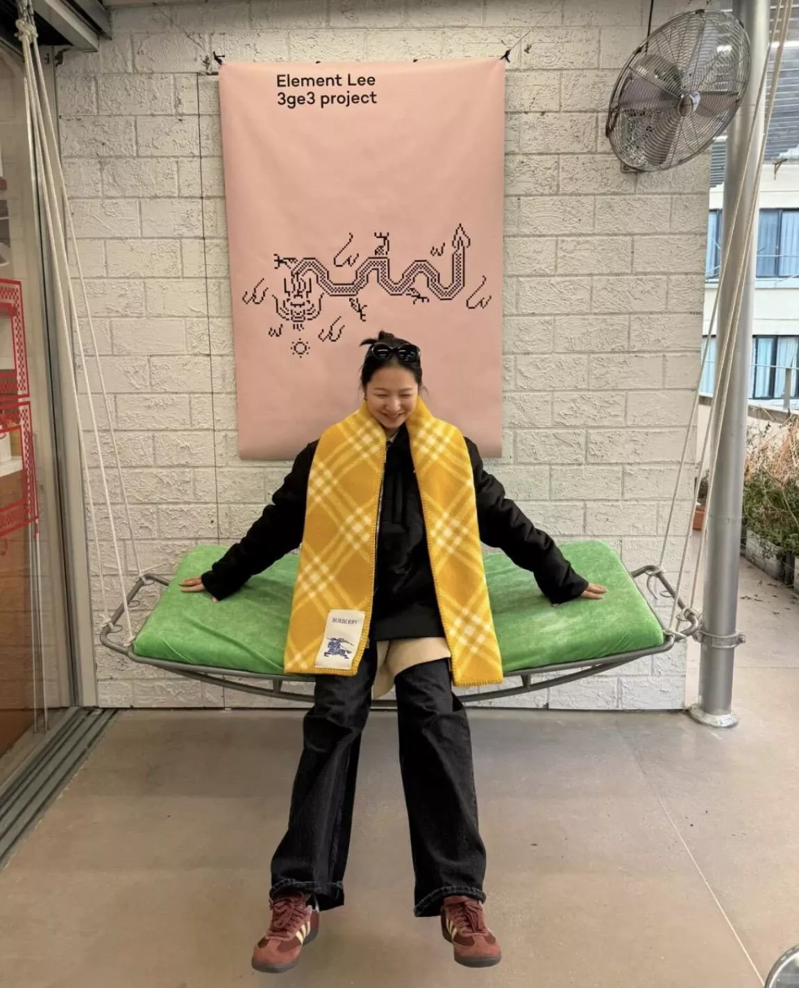 向日葵黃 雙面兩用戰馬格紋長巾｜拉絨羊毛圍巾（182×30cm）