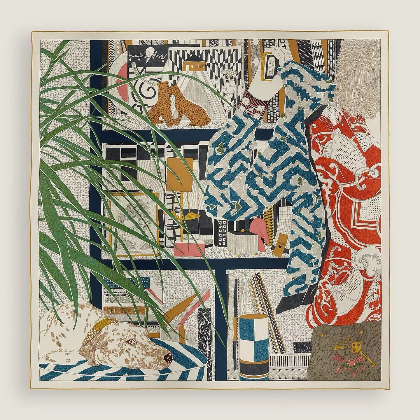 《 愛馬仕之約 》藝術插畫風格 大尺寸絲絨披肩｜140×140cm