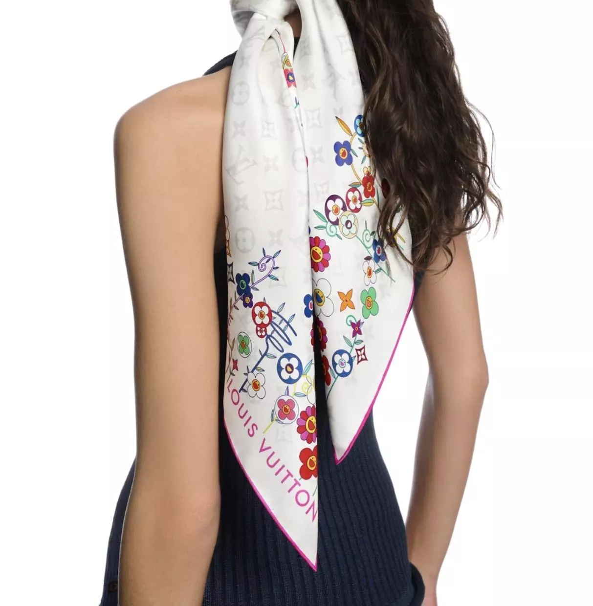 藝術家聯名 太陽花 Superflat 桑蠶絲方巾｜90×90cm 彩白色