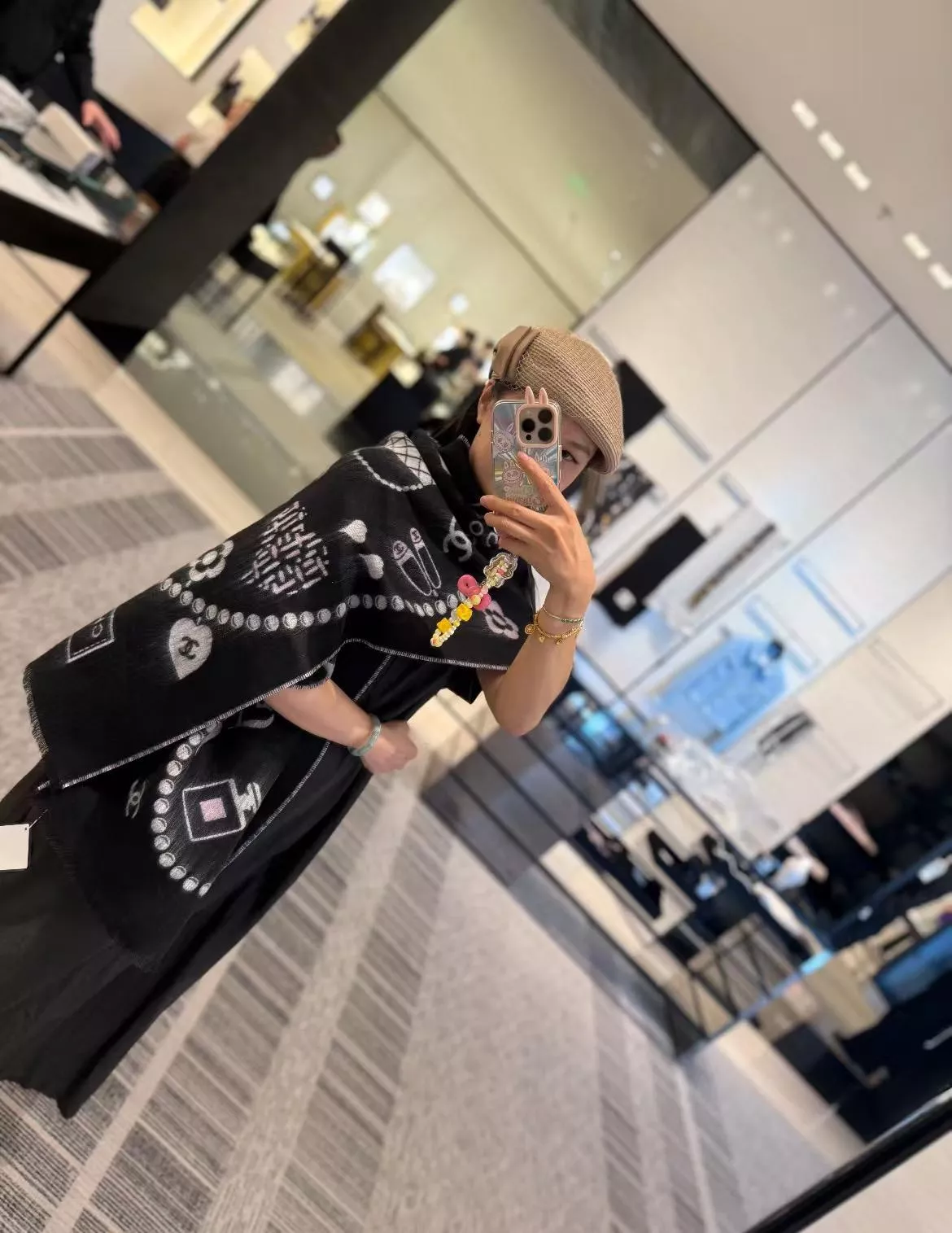 25B Coco 配飾雙面提花披肩｜黑粉配色｜羊毛真絲混紡｜200×45cm