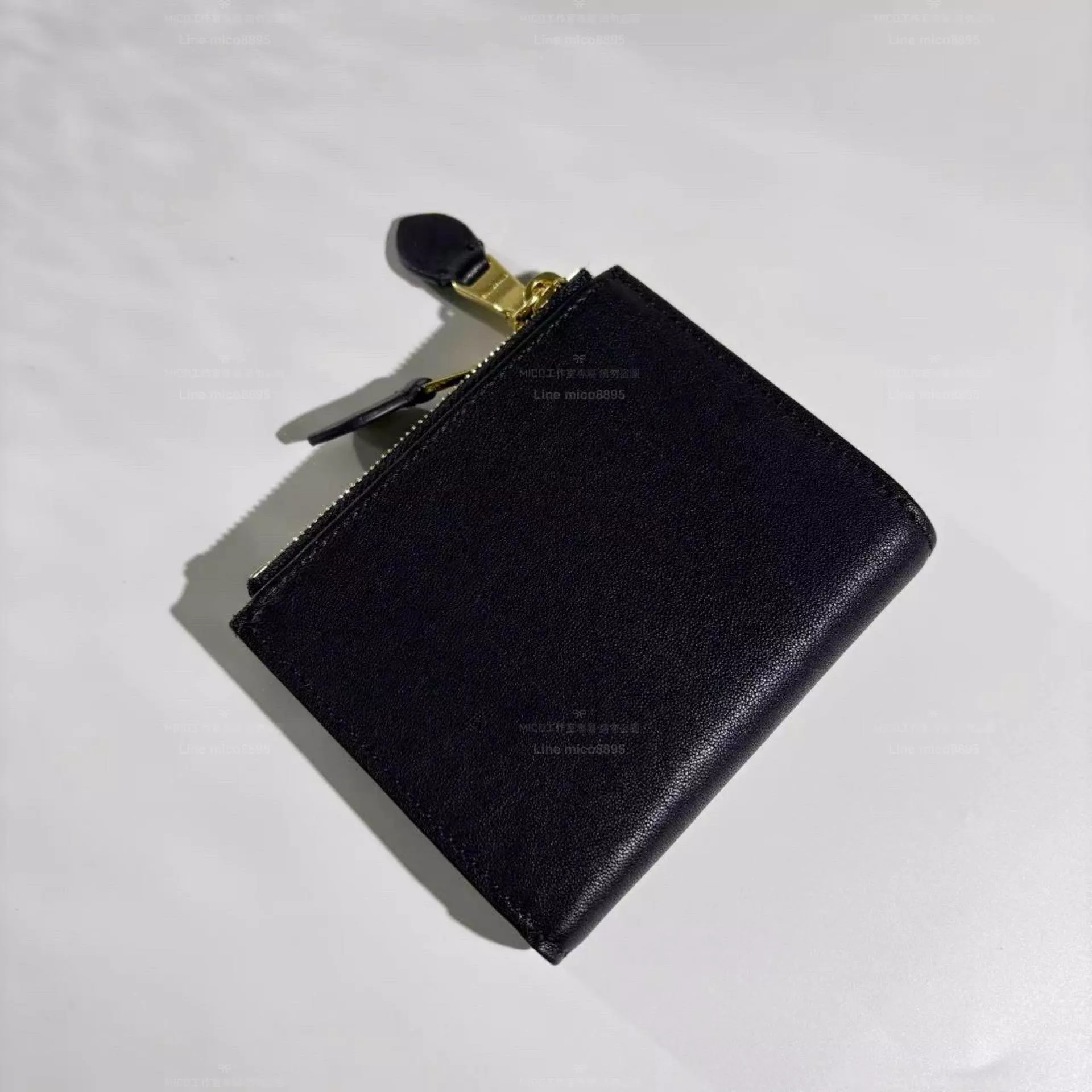 黑色 Pocket Wallet 雙拉鍊兩折小錢包｜Nappa 羊皮款