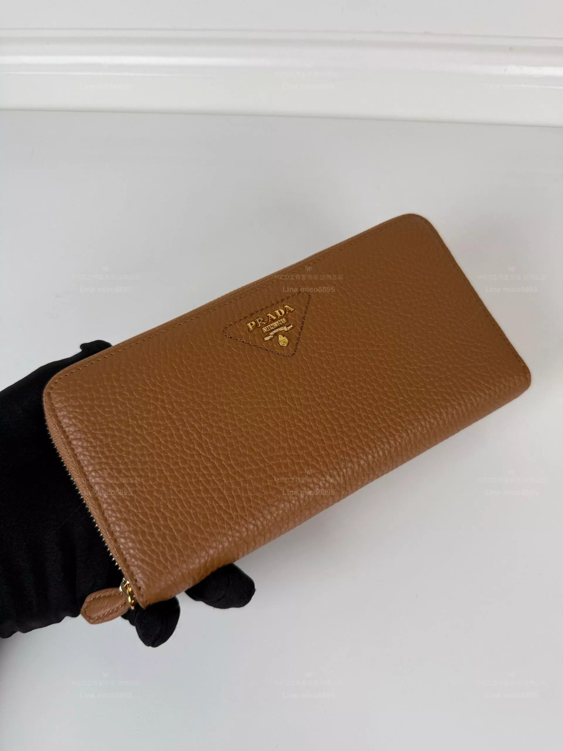 棕色 ML506 鹿紋拉鍊長夾｜中性款拉鍊皮夾