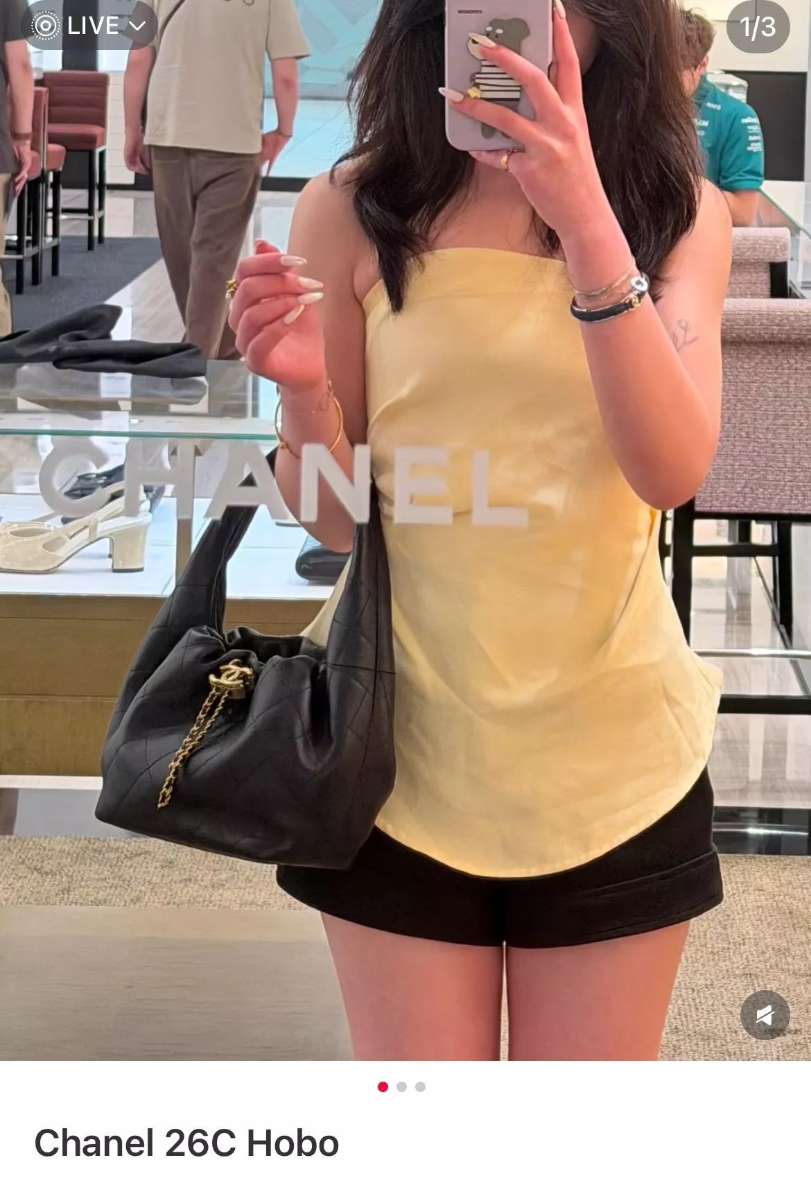 26C 早春系列｜抽繩 Hobo包 Mini（黑金）小牛皮 20*22cm