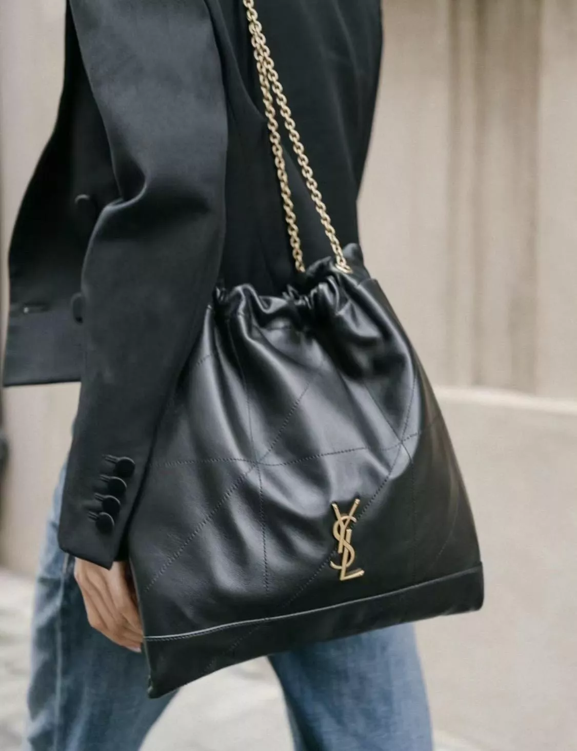 SAINT LAURENT Jamie Tote｜小羊皮・黑色垃圾袋