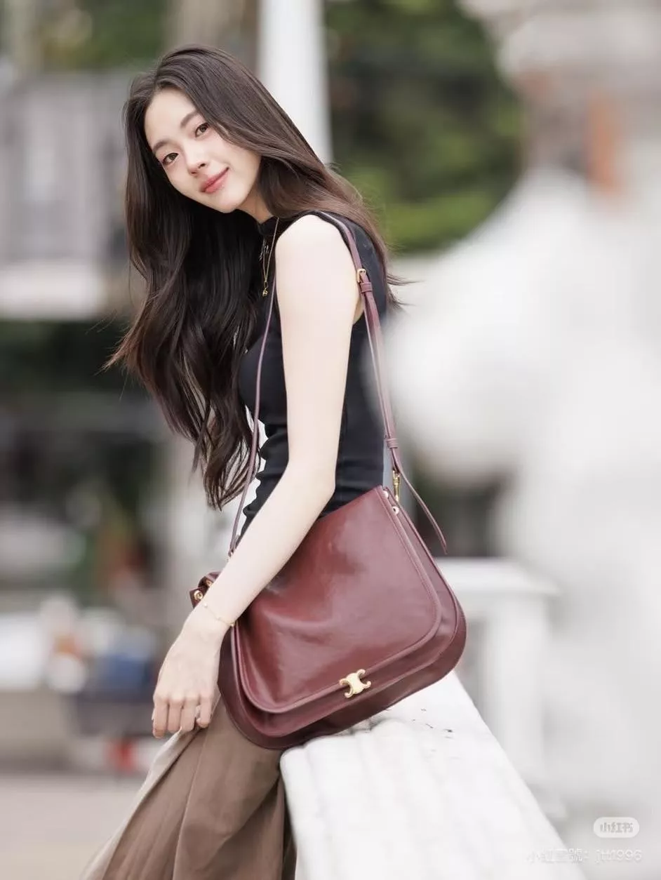 CELINE 葡萄酒紅 SOFT TRIOMPHE BESACE手袋 秋冬復古斜背包