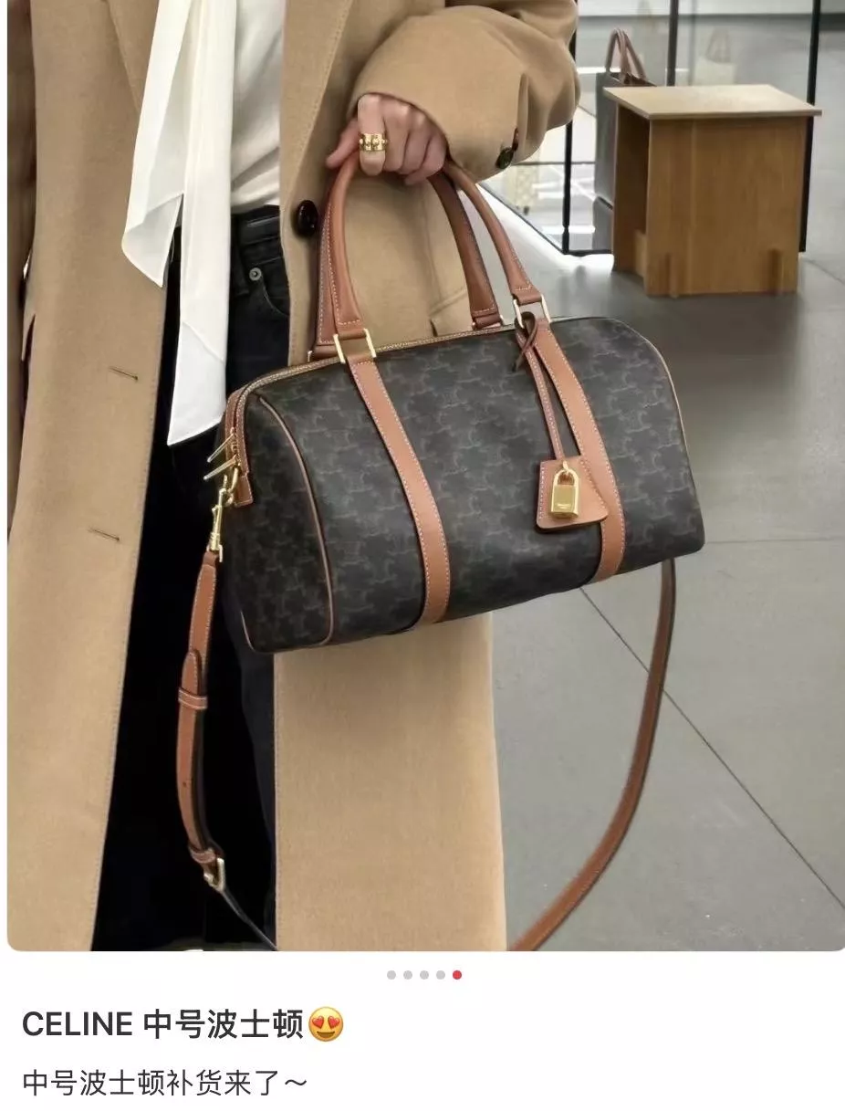 CELINE 標誌印花中號波士頓包/枕頭包｜Vintage 經典耐用款 25cm