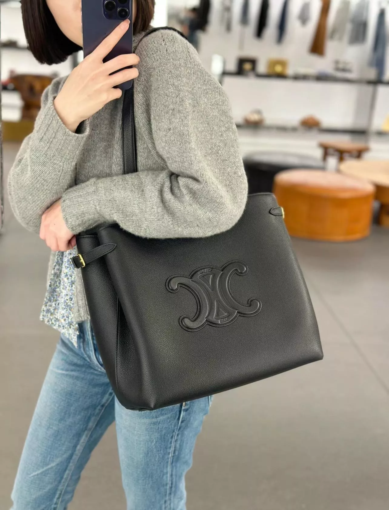 CELINE CABAS 黑色 ANAÏS CUIR TRIOMPHE粒面牛皮革中號手袋