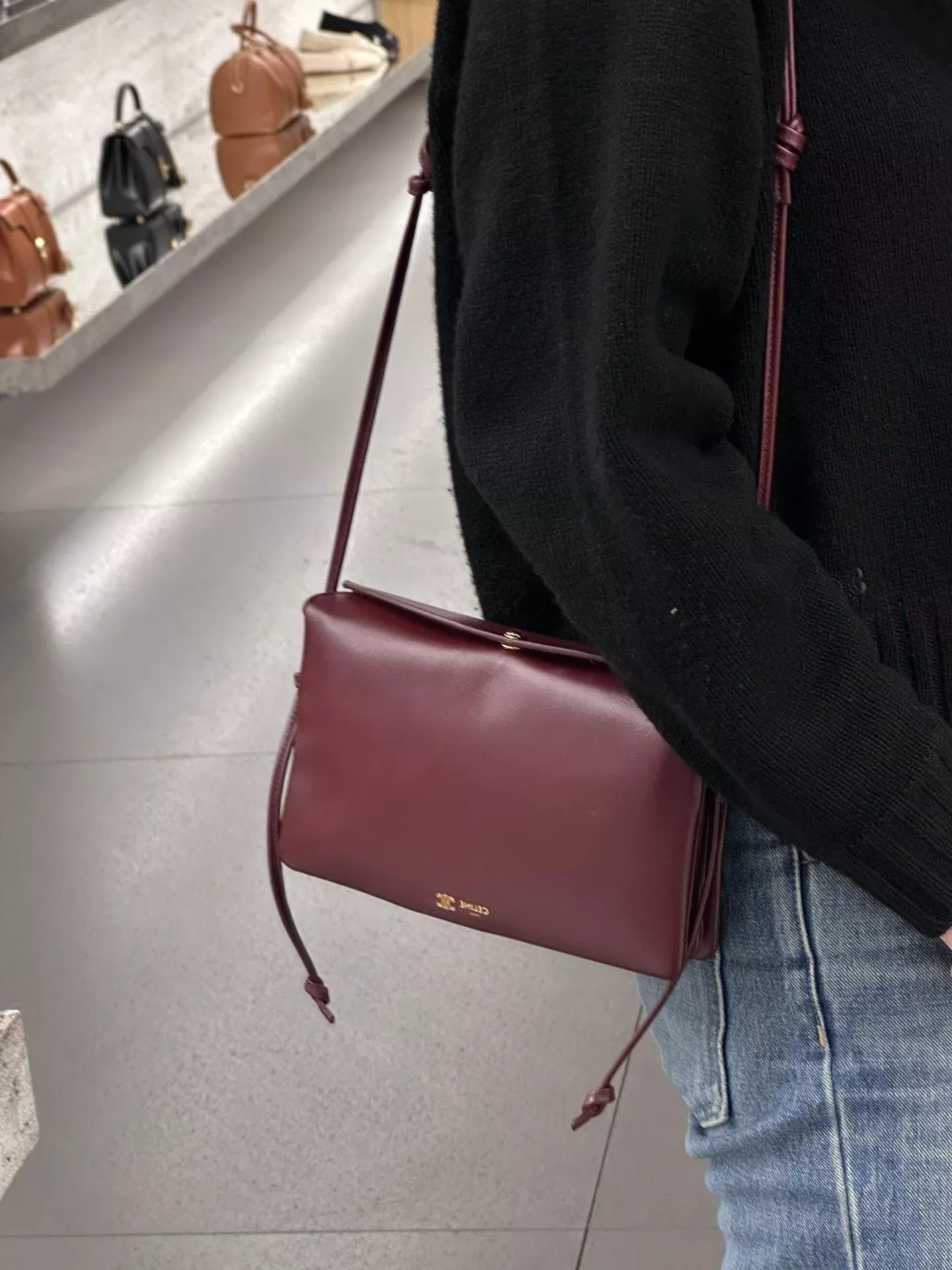 CELINE TRIO FLAP 酒紅色 羊皮迷你手袋｜斜挎包 信封包 22cm