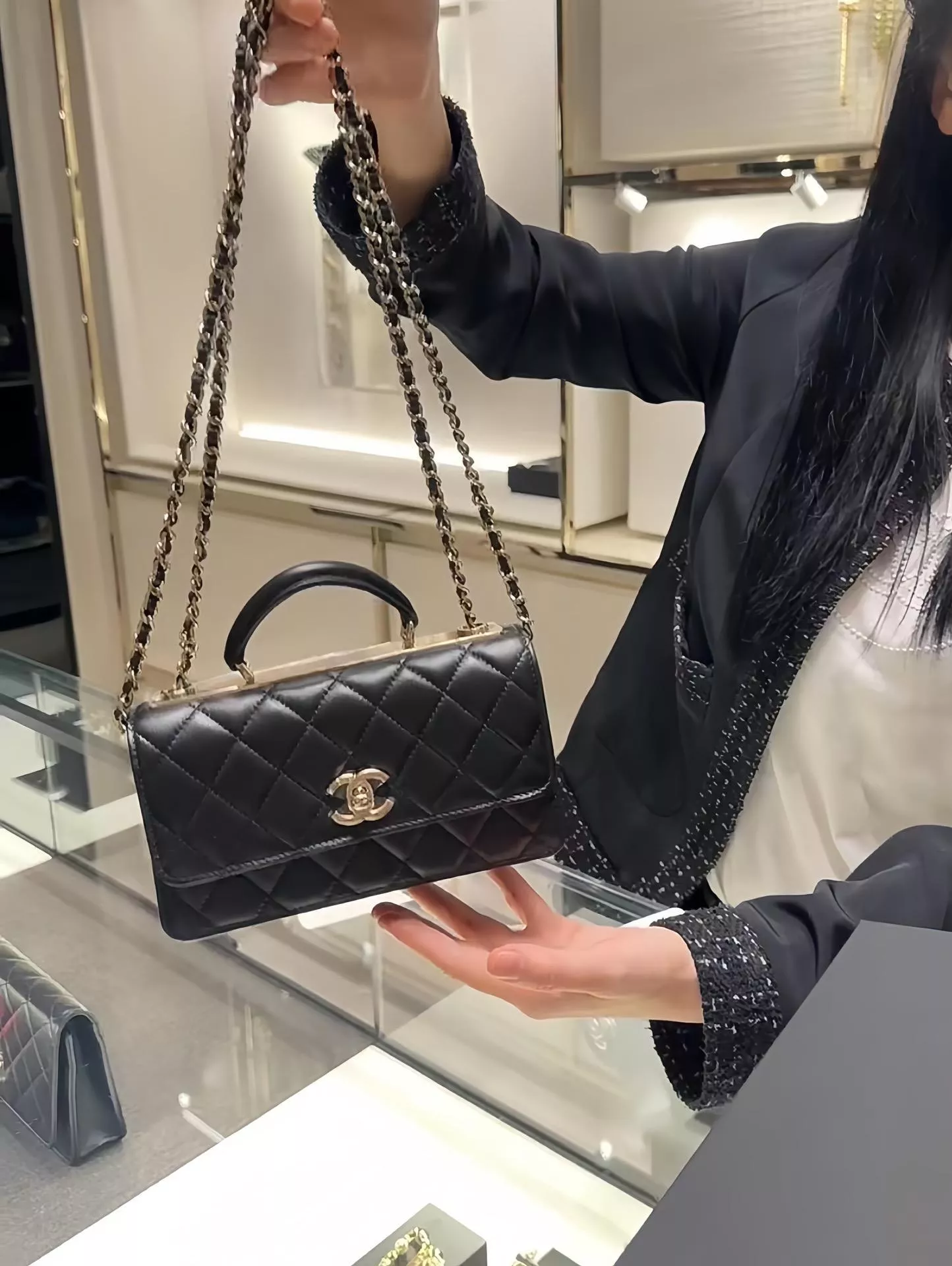 Trendy CC Accordion WOC 黑色風琴包｜多隔層手提包・實用款