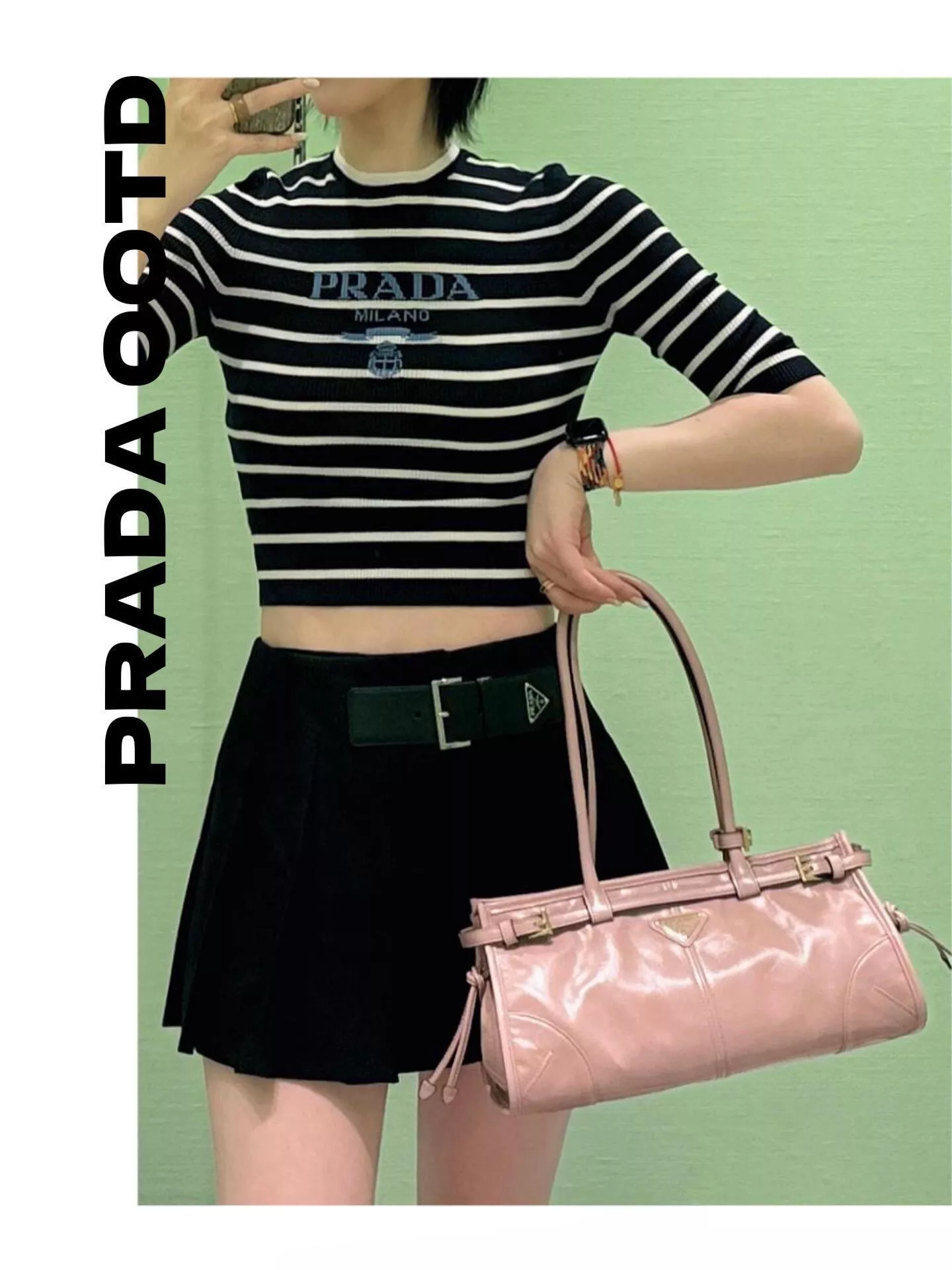 Prada Bonnie 中號皮革手袋 粉色 Soft Lux 油蠟皮包｜長肩帶版本 32cm