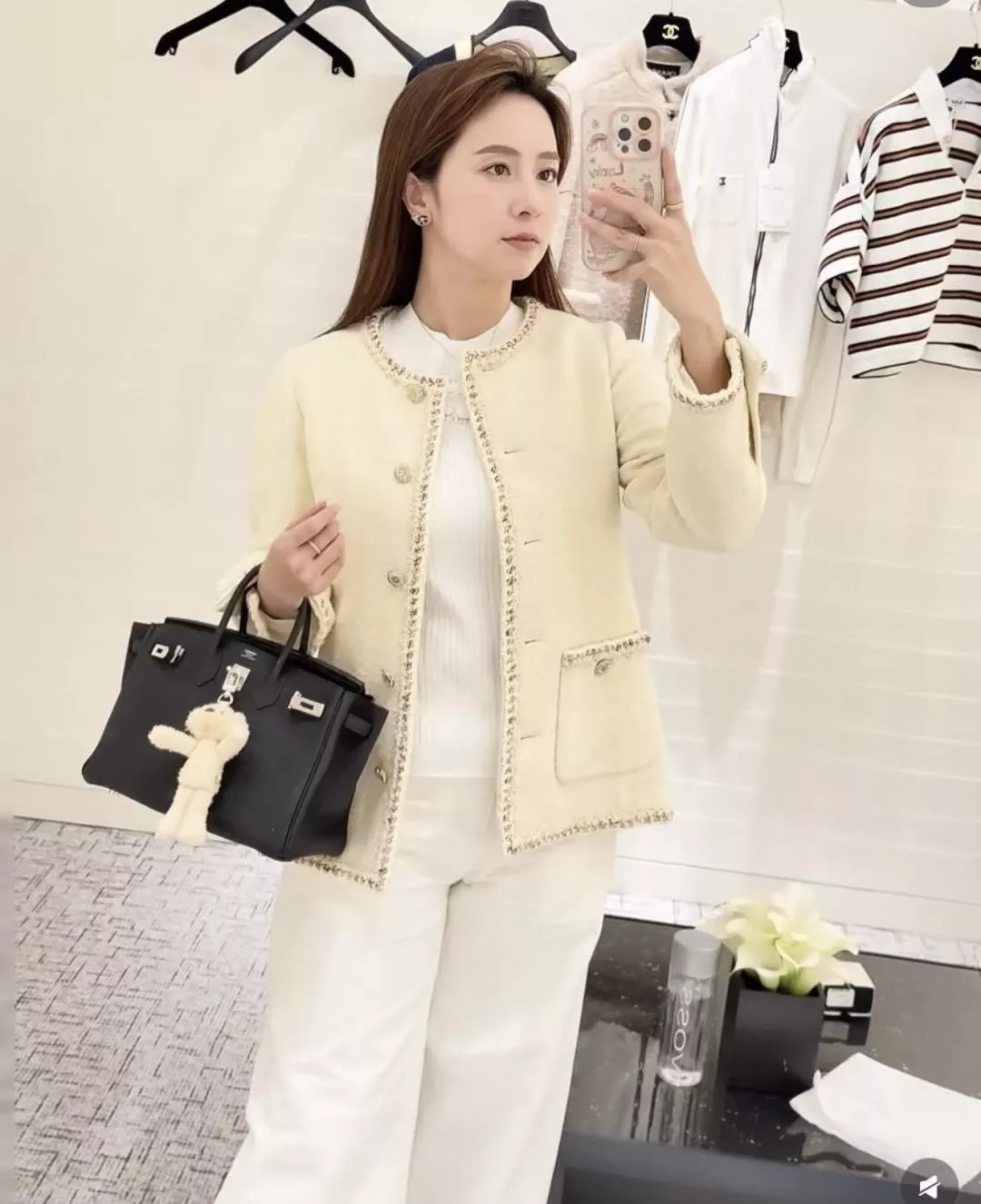 26C 小香風編織滾邊外套｜淡黃色軟呢外套｜氣質外套｜36/38/40