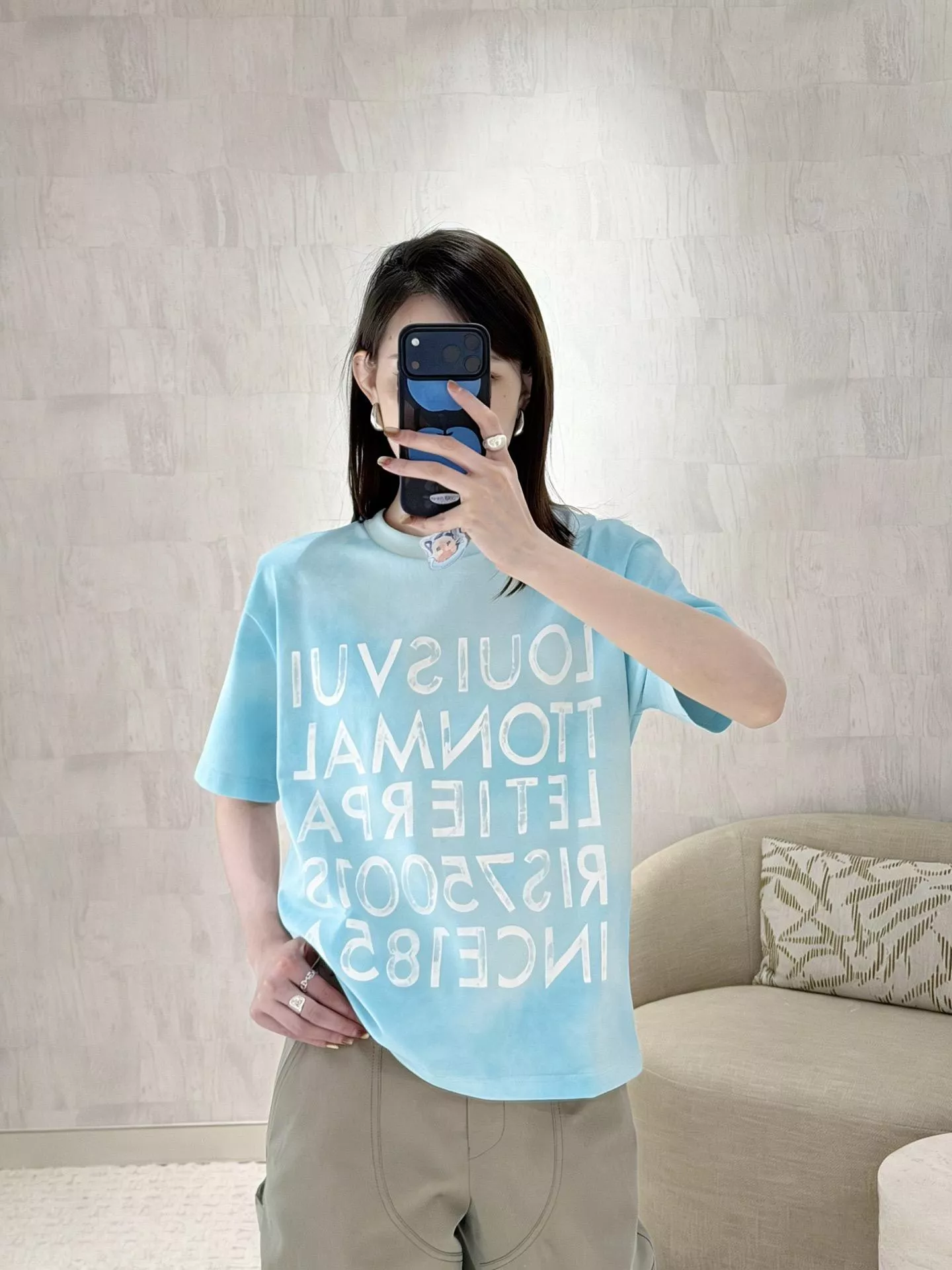 LV 雲朵扎染字母印花純棉T恤 清爽藍色短袖 情侶同款｜S-L