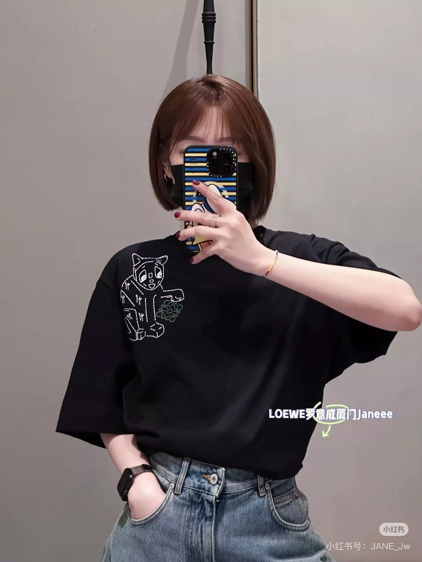 LV （黑色）未來感貓咪刺繡純棉T恤 重磅短袖 情侶同款｜XS-L