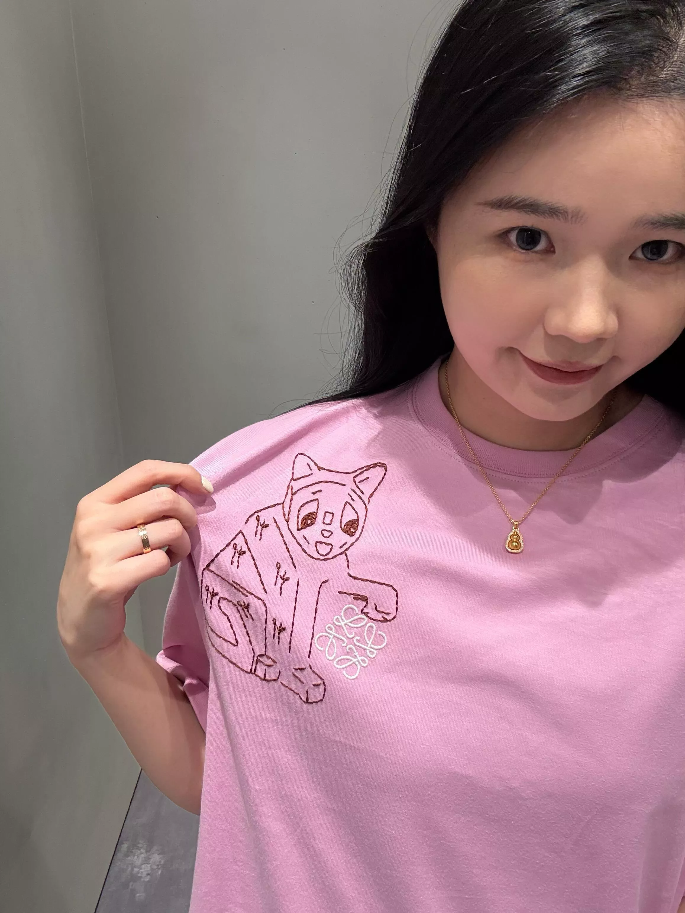 LV （粉色）未來感貓咪刺繡純棉T恤 重磅短袖 情侶同款｜XS-L