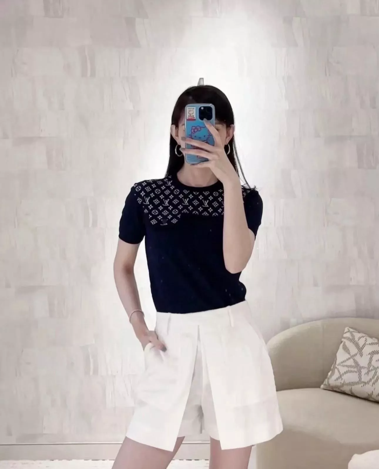 LV 黑白提花針織短袖上衣｜S-M-L