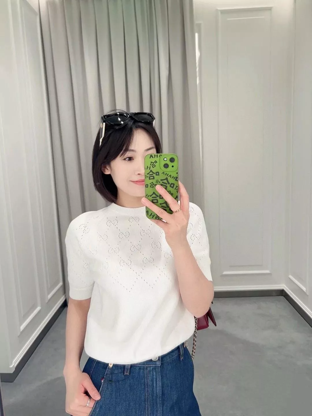 GUCCI 白色鏤空針織短袖上衣｜S-XL