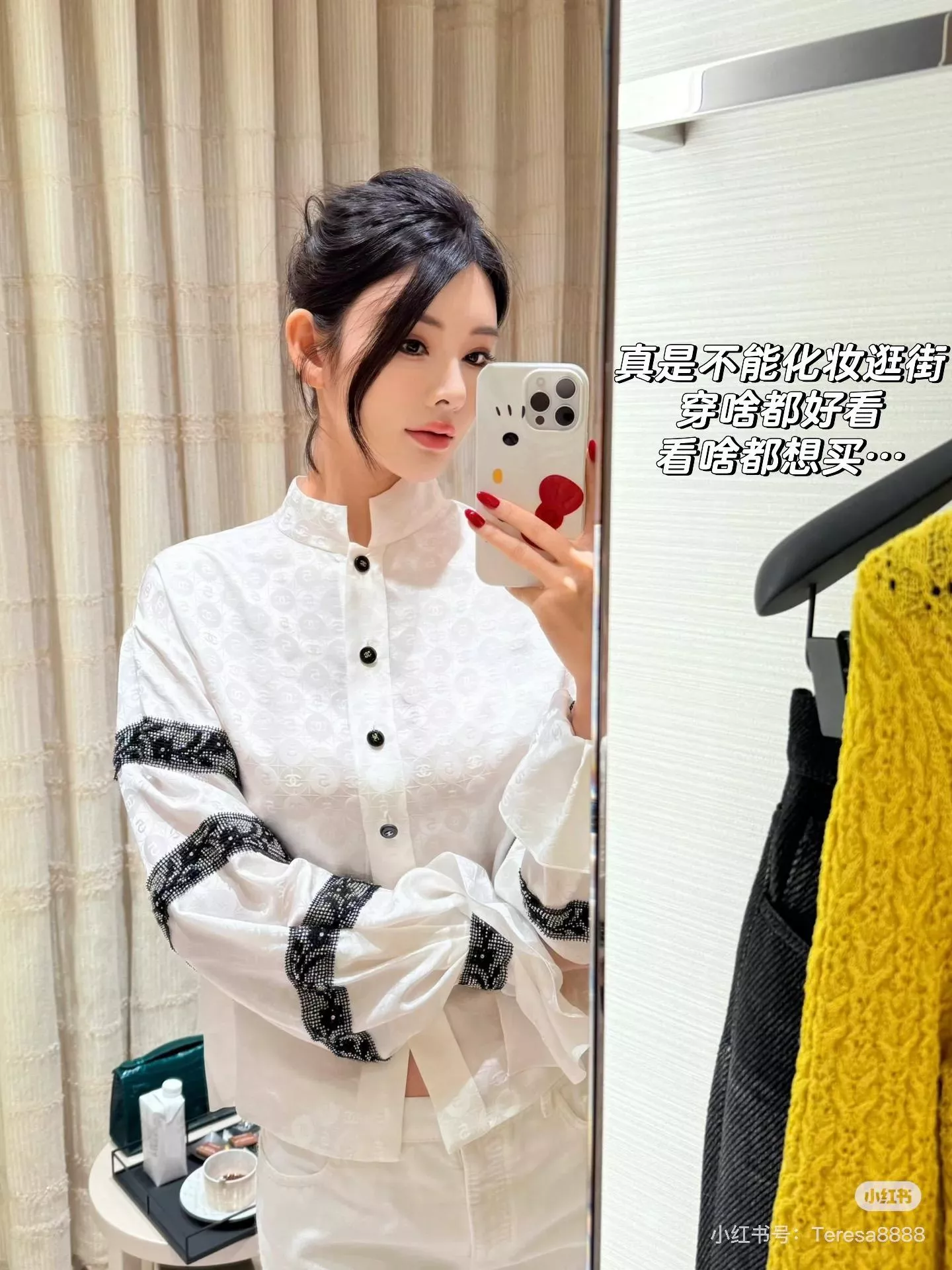 CHANEL 25C 重工蕾絲釘珠真絲提花襯衫｜立領設計｜36-40