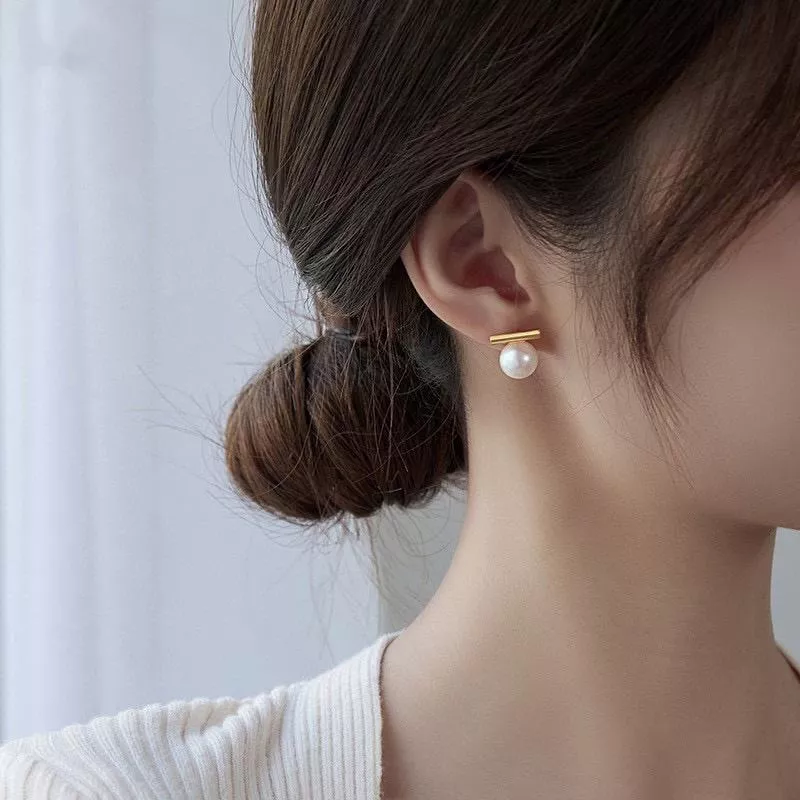 珍珠極簡設計耳釘｜金／銀雙色氣質款