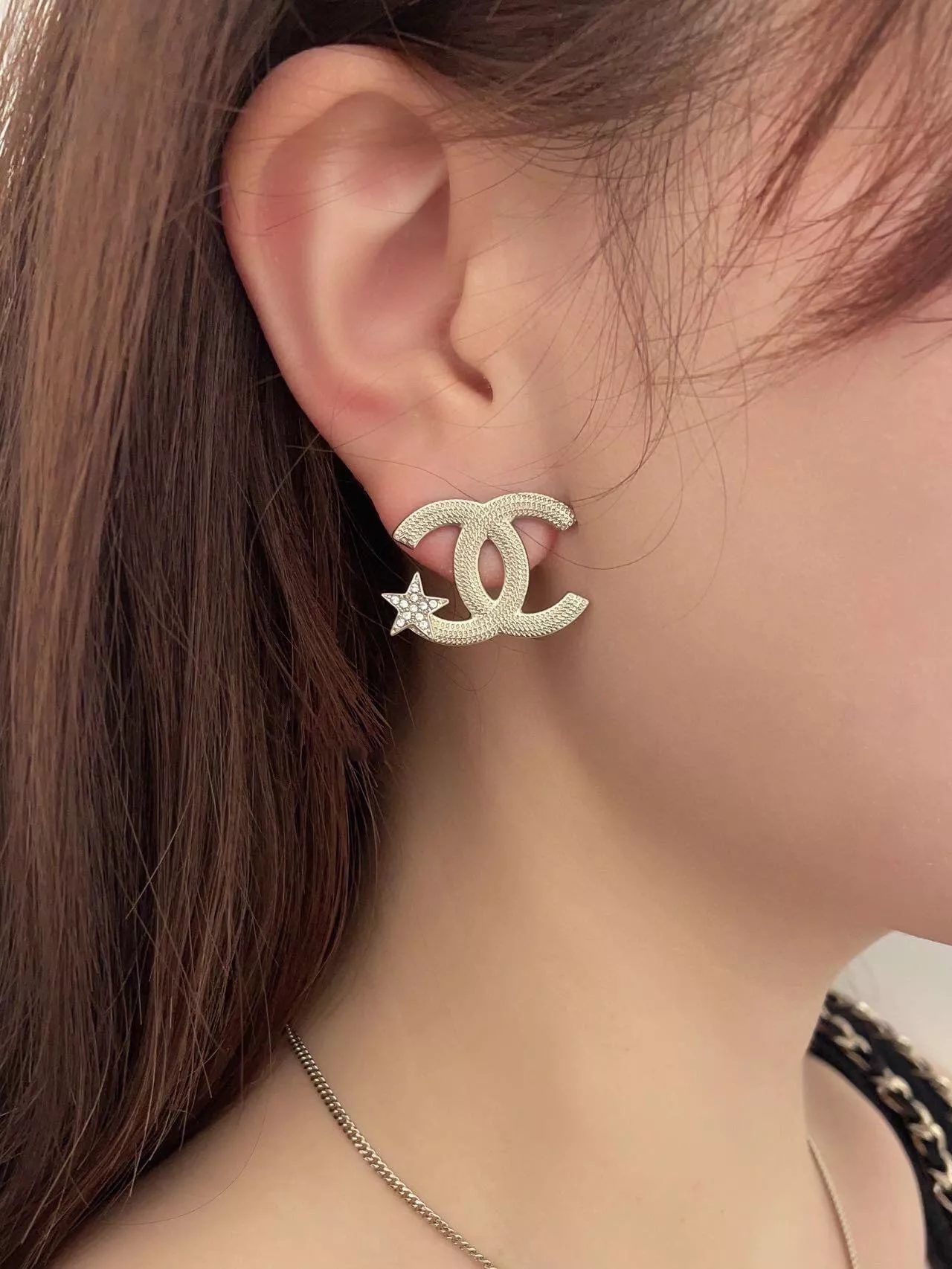 23B 雙C星星滿鑽耳針耳環