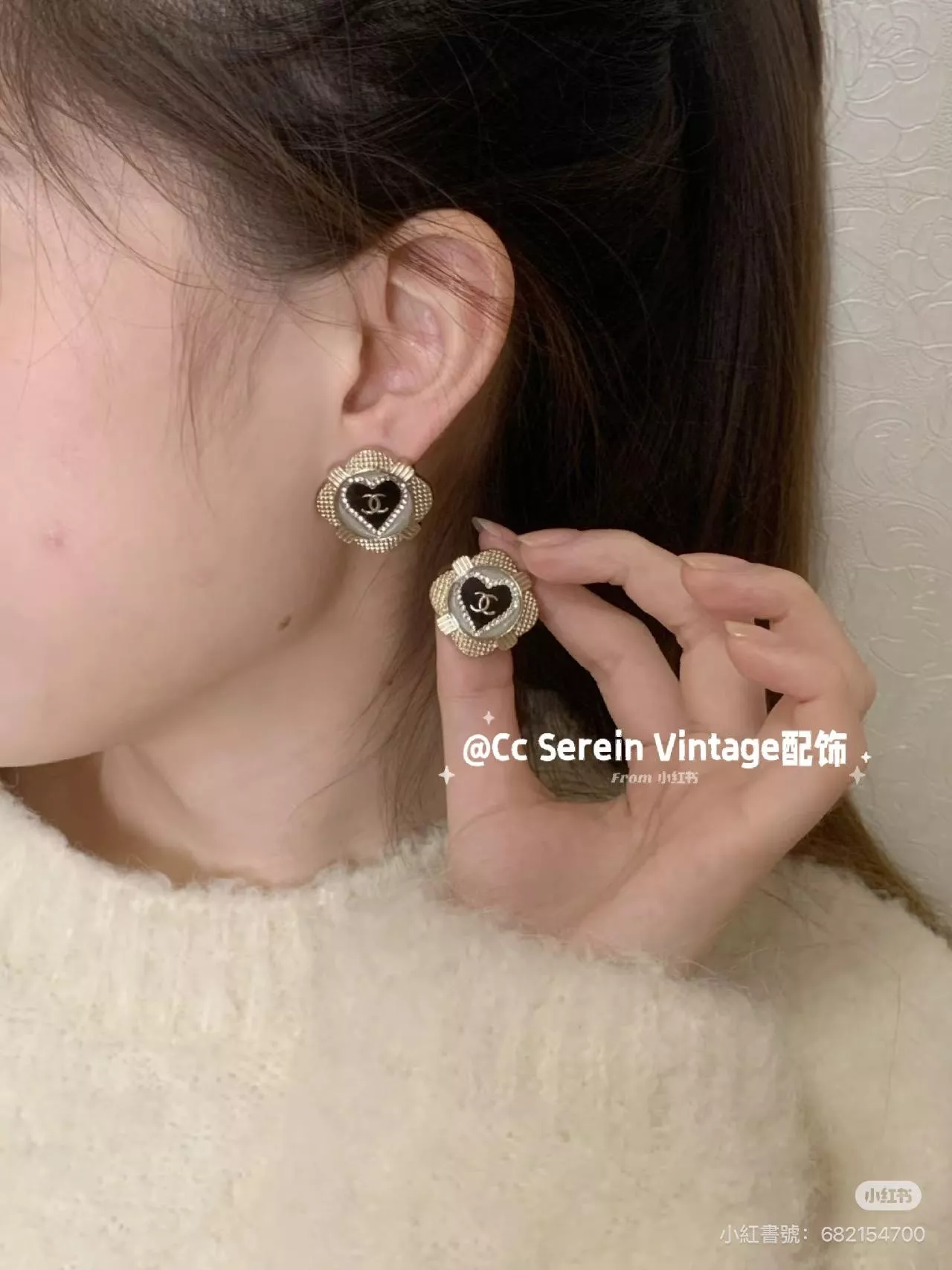 黑白愛心復古花框耳環