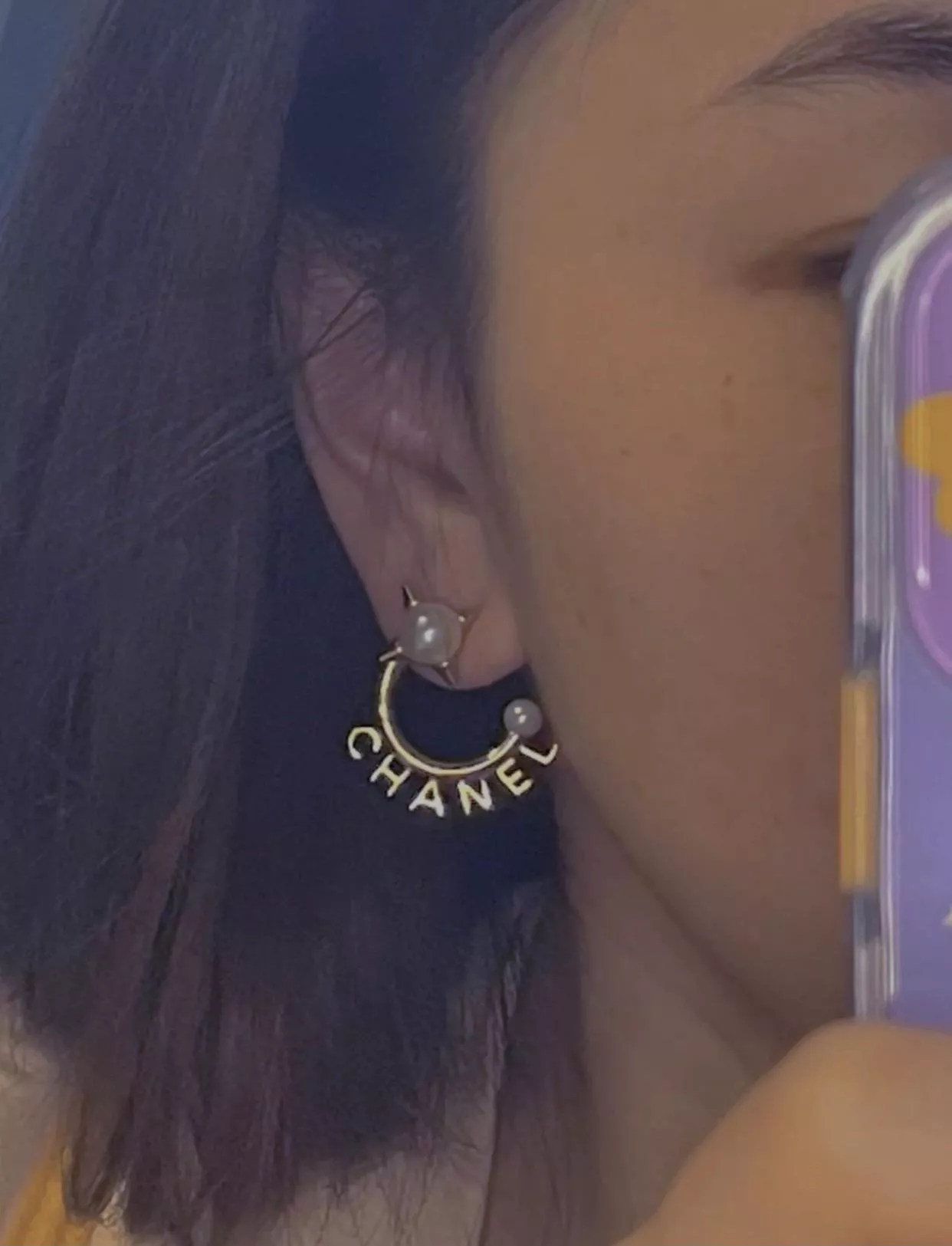 珍珠鉚釘字母半圈耳針耳環