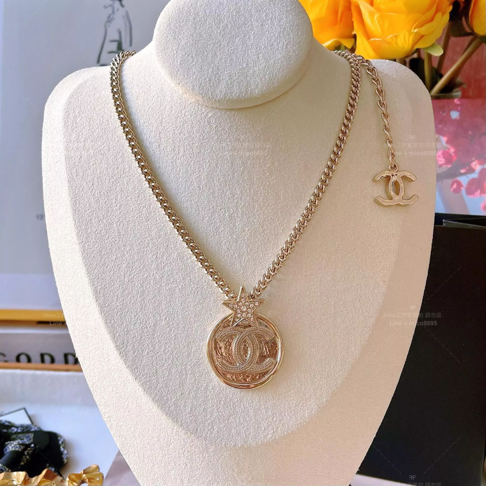 圓牌星星吊墜長鏈 毛衣鏈