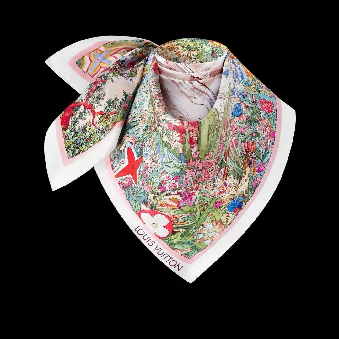 地中海花卉真絲90方巾｜桑蠶絲絲巾｜90×90cm