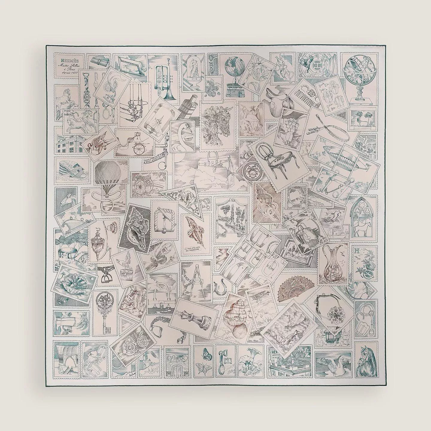 福寶集郵者90真絲方巾｜郵票拼貼印花絲巾｜90×90cm