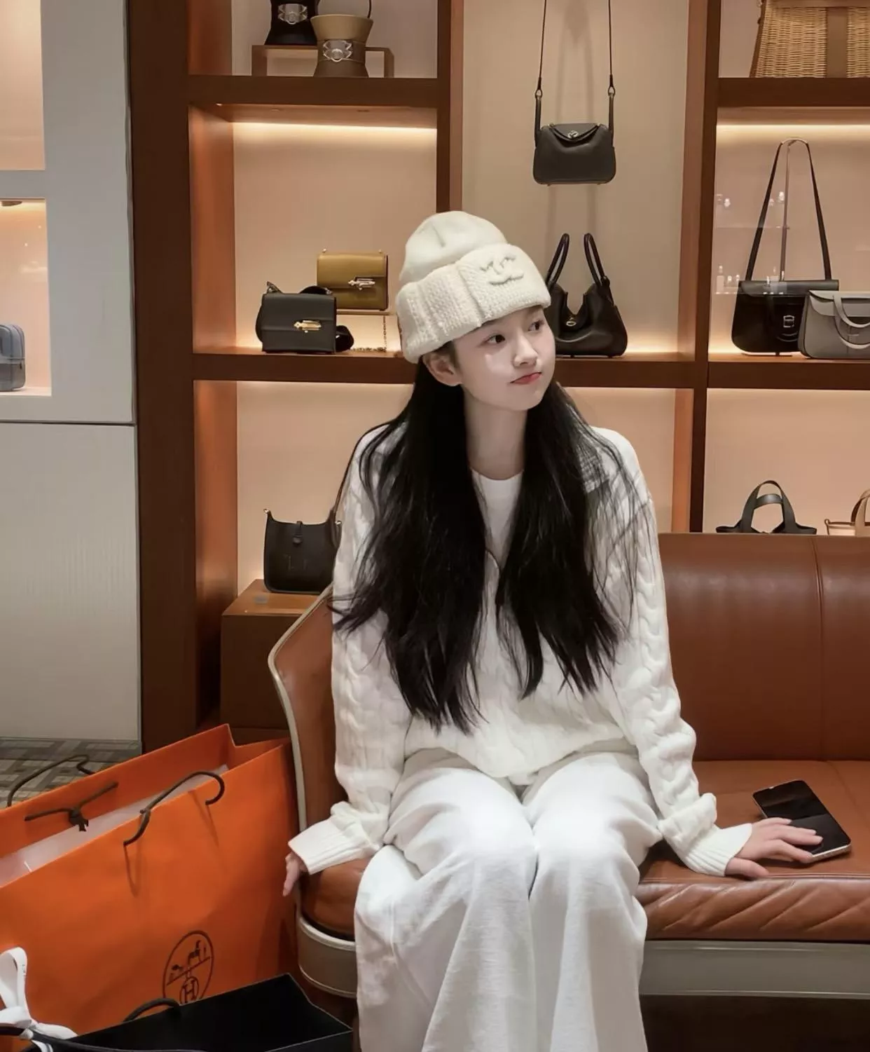 CHANEL 米白色 雙C針織羊絨毛帽｜柔軟保暖毛帽｜秋冬針織帽