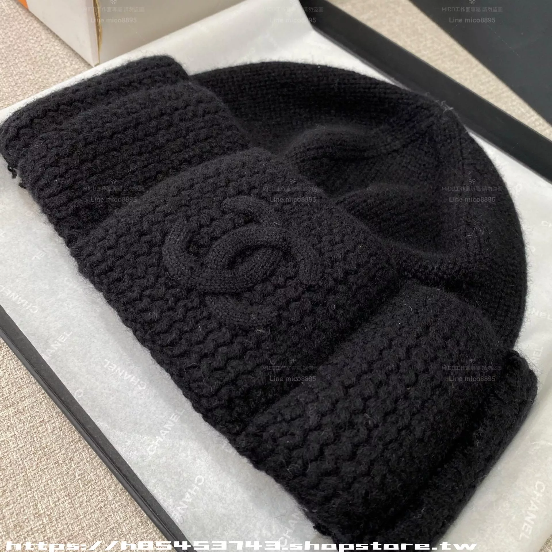 CHANEL 米白色 雙C針織羊絨毛帽｜柔軟保暖毛帽｜秋冬針織帽