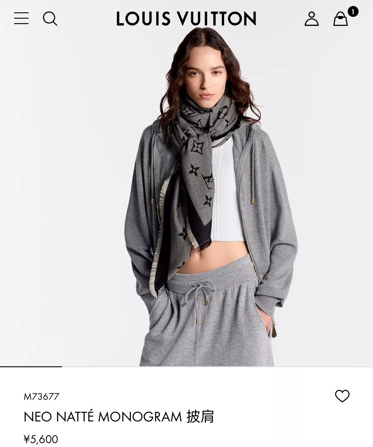 M73677 Monogram 大字母披肩｜黑色羊毛絲混紡圍巾｜140×140cm