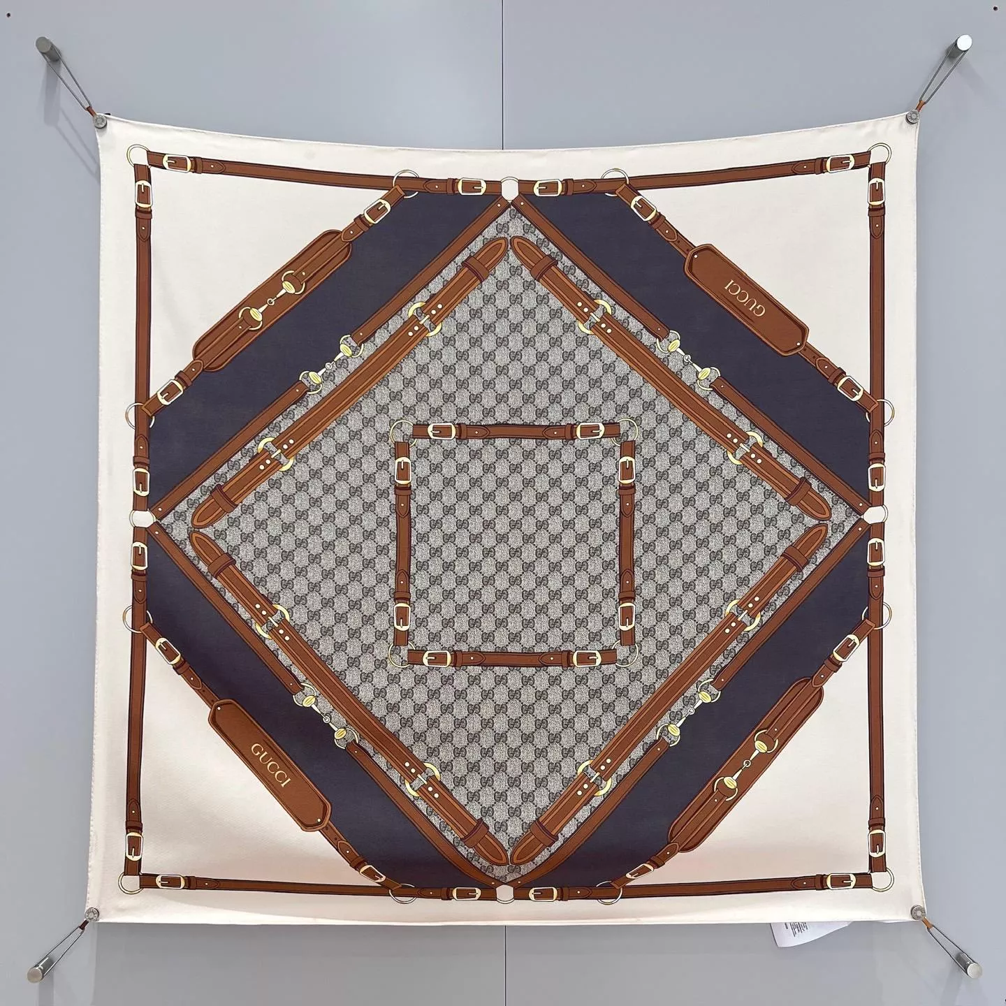 雙G圖案真絲方巾｜咖色 斜紋真絲絲巾｜90×90cm