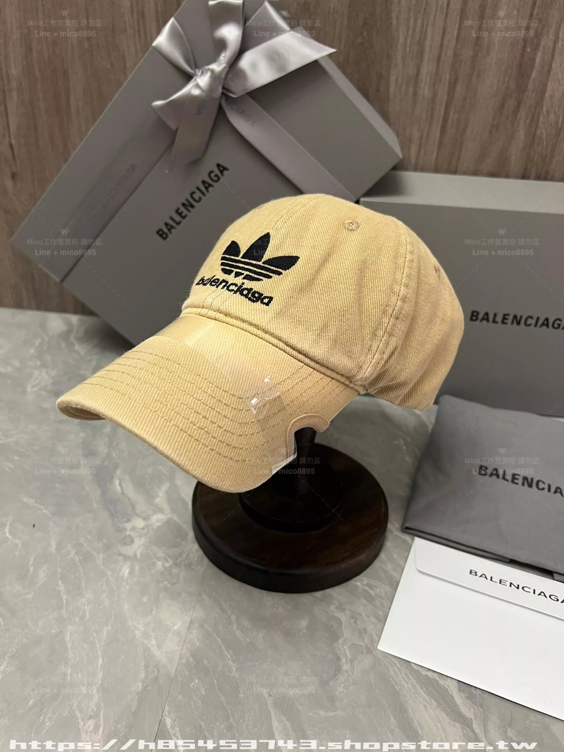 BALENCIAGA 卡其色 聯名款 三葉草字母刺繡棒球帽｜斜紋棉布｜運動休閒帽